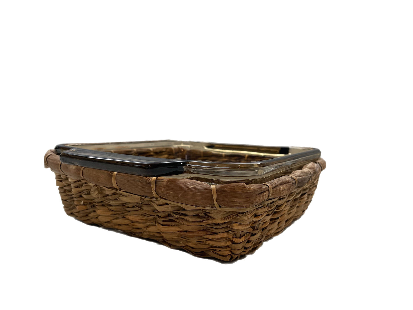 Anchor 1035 Amber Square baking dish 2 qt wicker basket vintage