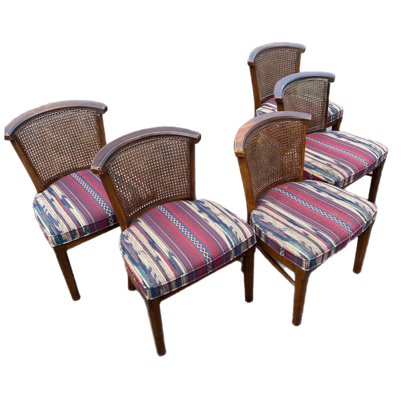 Mid Century Modern MCM set of 5 Boho Cane Wood Vintage Dining Table Game Chairs