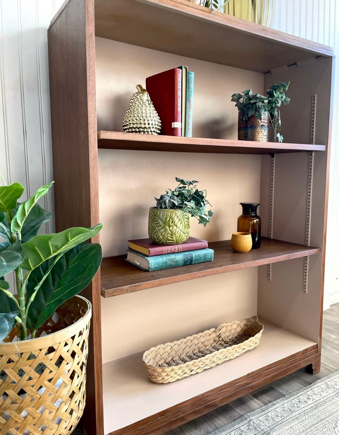 FREE SHIPPING *** Vintage Solid Wood Boho Mid Century Modern Book Case Book shelf Display cabinet Bar Shelving unit