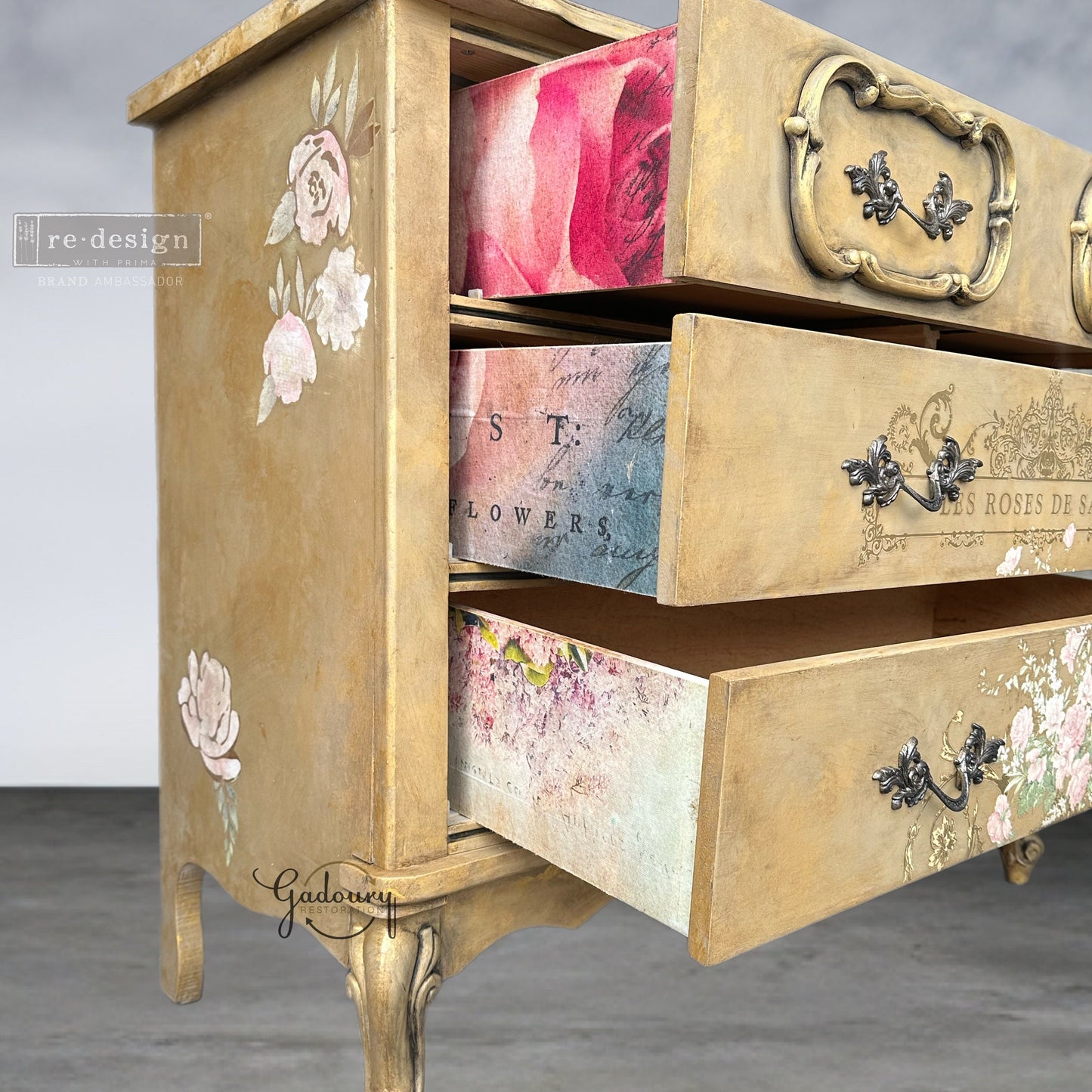 FREE SHIPPING *** Vintage Antique French Provincial Green Gold Floral Flower small Chest of drawers dresser cabinet GLAM