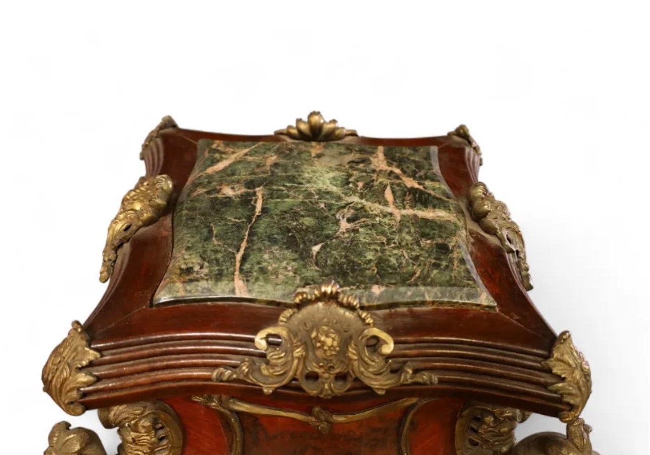 FREE SHIPPING *** Antique French Louis XV Style Green Marble Top Gilt Marquetry Bombe Pedestals a Pair Pedestals, circa 1900