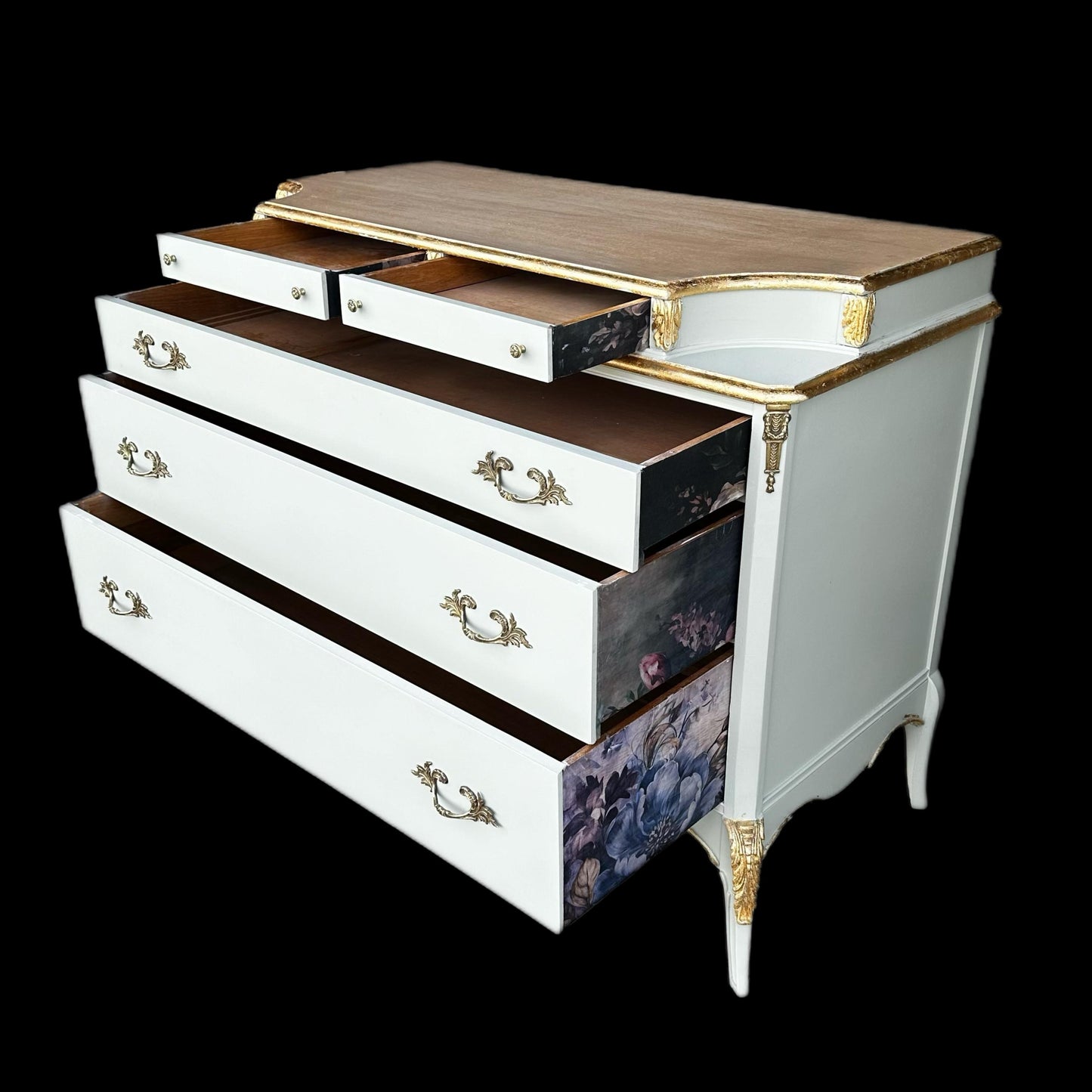 Sold Sold- Do NOT Purchase- Can Replicate- Antique French Provincial Floral Gold Blue Green Glam Boudoir resser Vanity Solid Wood