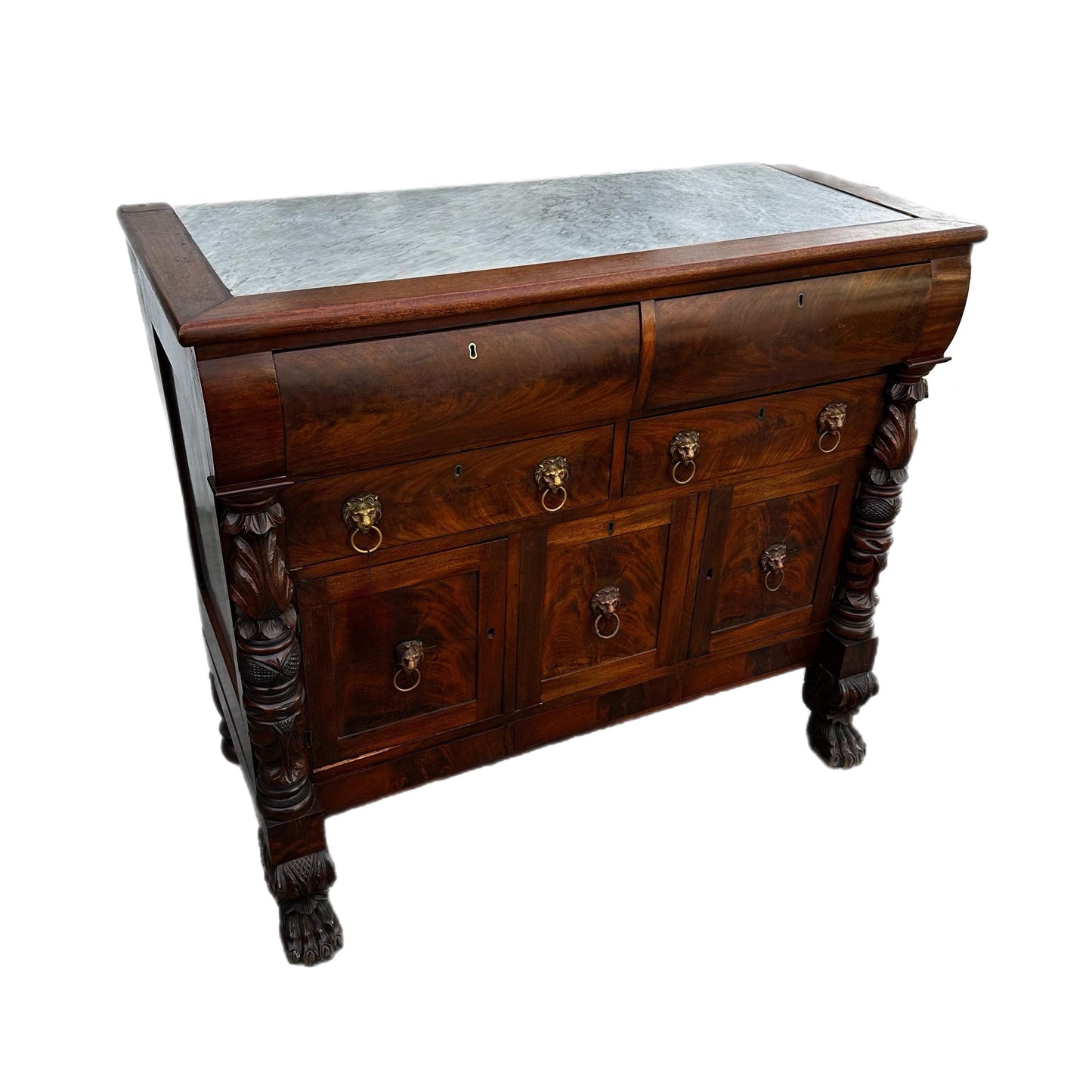 RESTORE/PAINT***free shipping ** Vintage Antique Empire Clawfoot Lion Burl Solid Wood Carved Chest of Drawers Server Granite Dresser Buffet