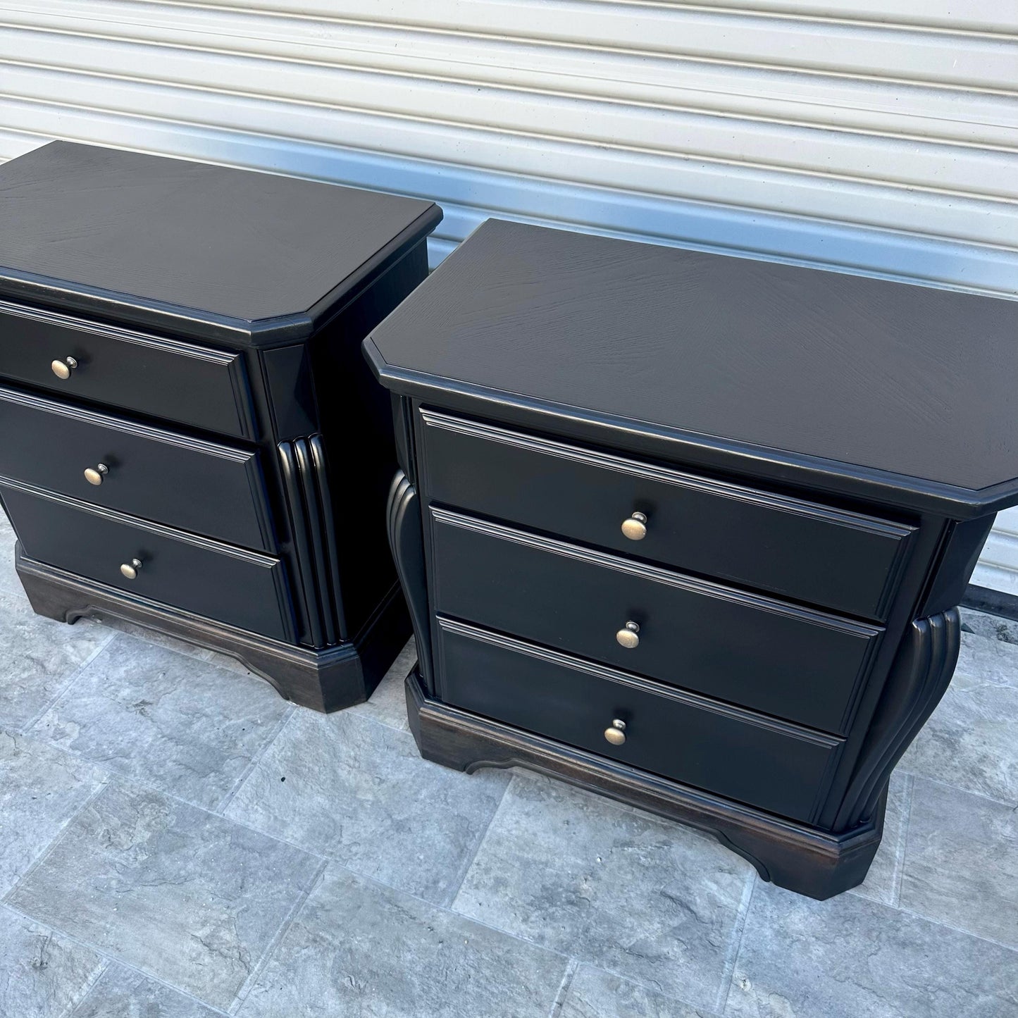FREE SHIPPING *** Solid Wood Large Black Wood Modern MCM Set of 2 Nightstands End Tables Dresser Drawer Side Tables Night Stands