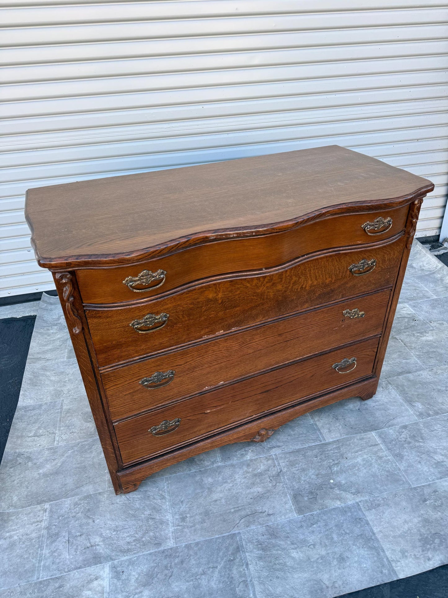 Customize Restore/Paint Vintage Antique Serpentine French Solid Oak Chest of Drawers Dresser Cabinet Buffet