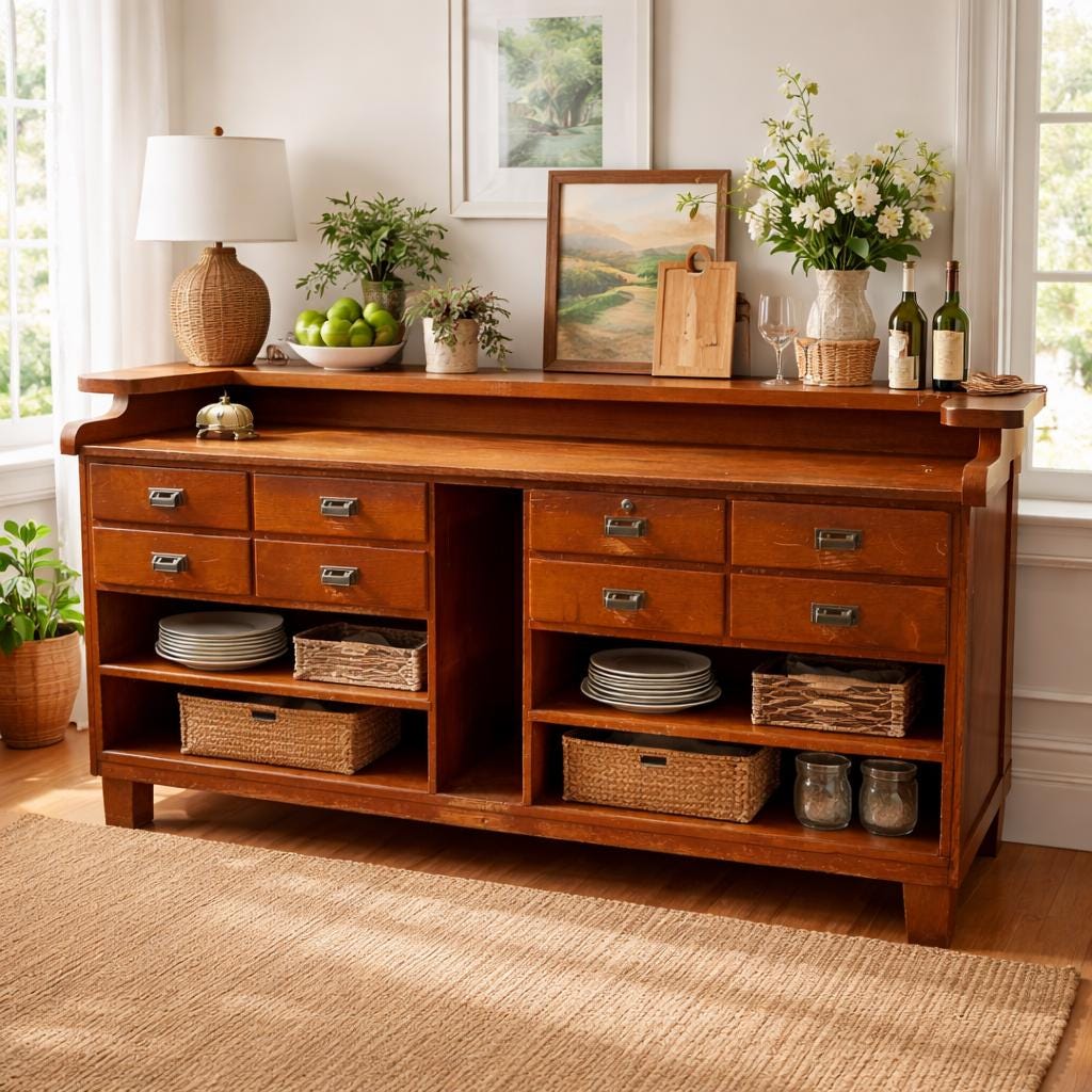 Free Shipping **** Large Solid Wood Vintage Antique Hotel Reception Desk Store Front Table Display Desk Tiger Oak Mailbox Cabinet Buffet