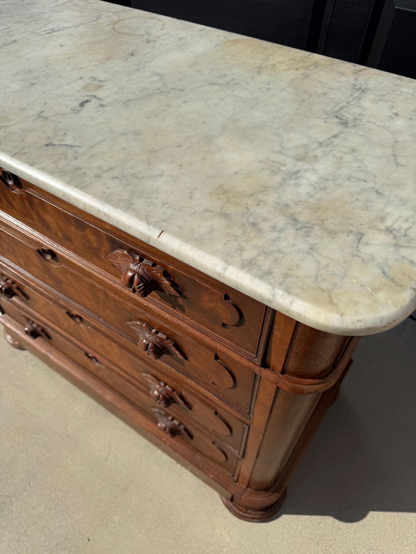 Free Shipping **** Antique 1885 Era Eastlake Victorian Foyer Chest Walnut solid Wood Vintage Marble Buffet Cabinet Dresser