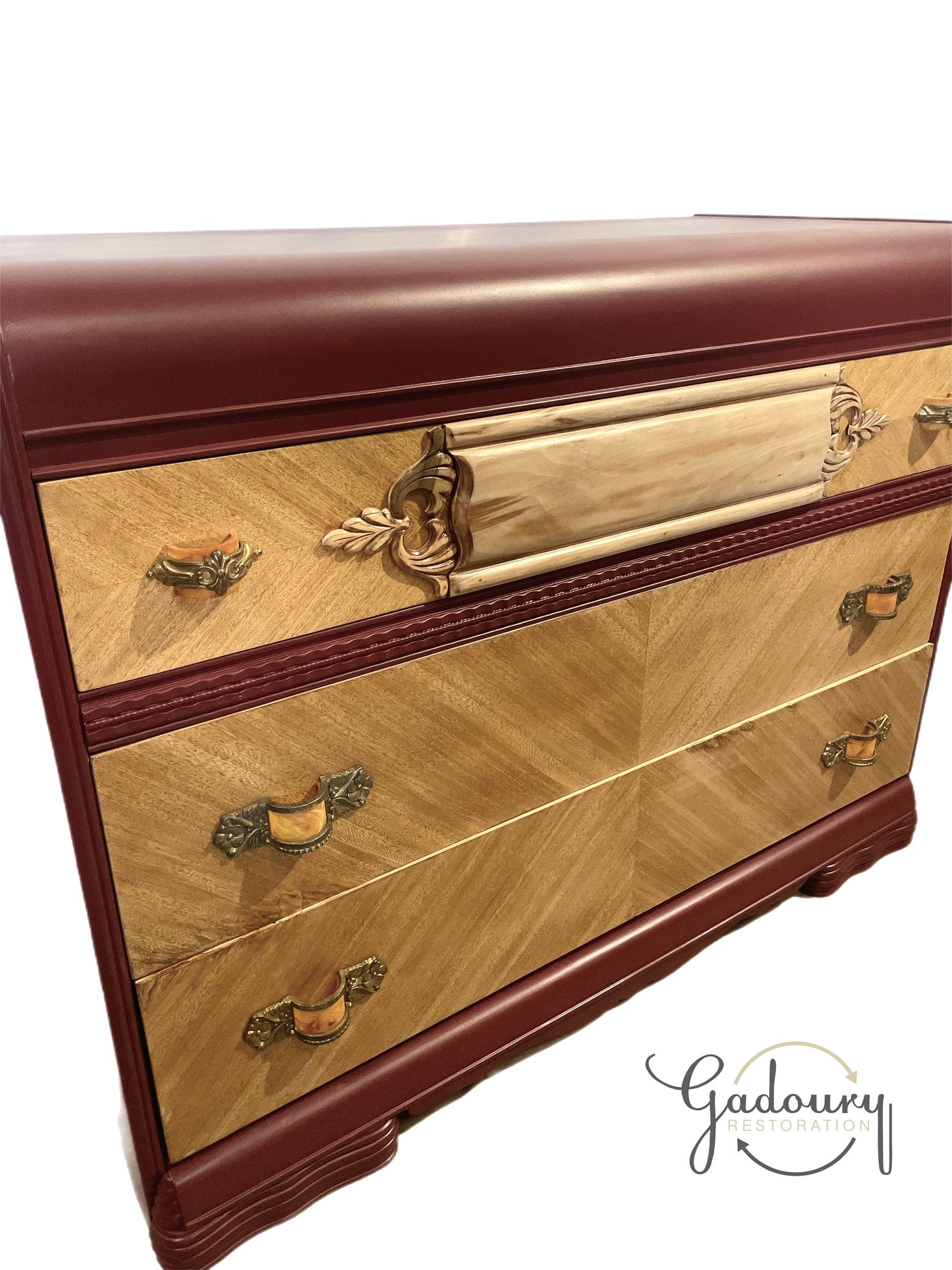 SOLD SOLD SOLD- Do Not Buy- example of previous work - Waterfall solid wood vintage chest of drawers dresser wood grain accent entry dresser