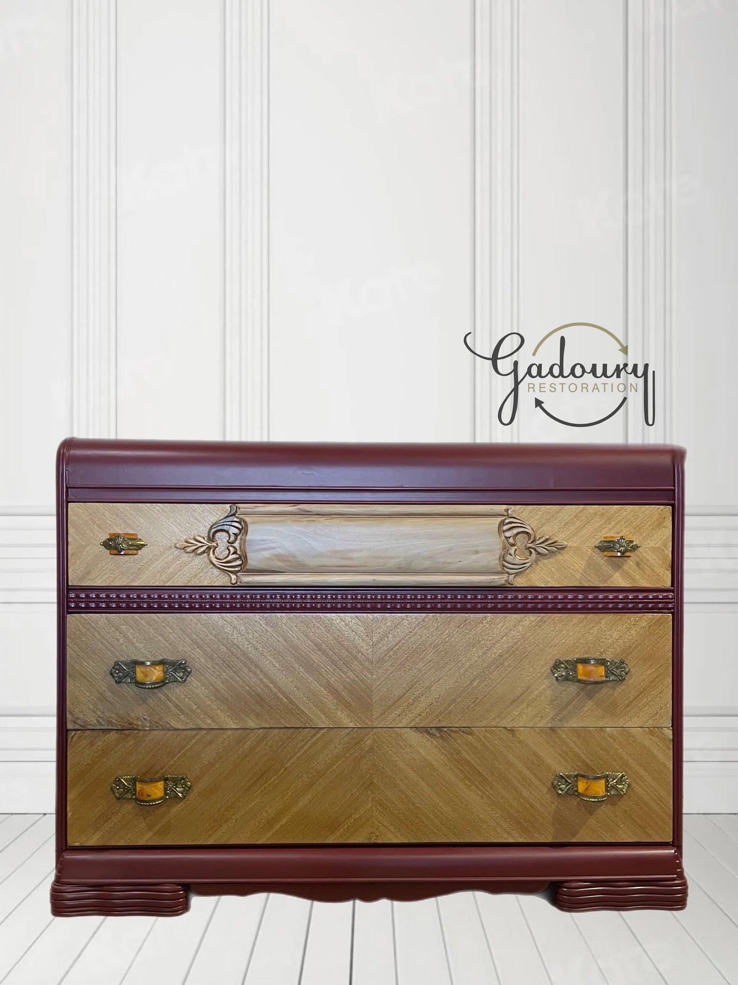 SOLD SOLD SOLD- Do Not Buy- example of previous work - Waterfall solid wood vintage chest of drawers dresser wood grain accent entry dresser