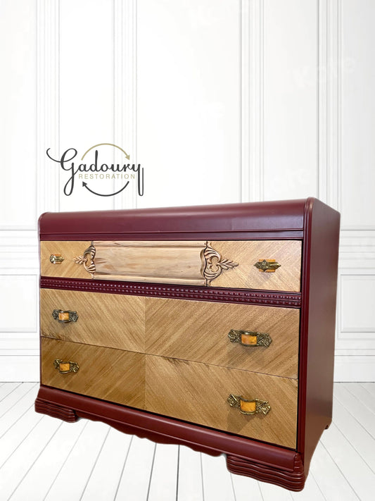 SOLD SOLD SOLD- Do Not Buy- example of previous work - Waterfall solid wood vintage chest of drawers dresser wood grain accent entry dresser