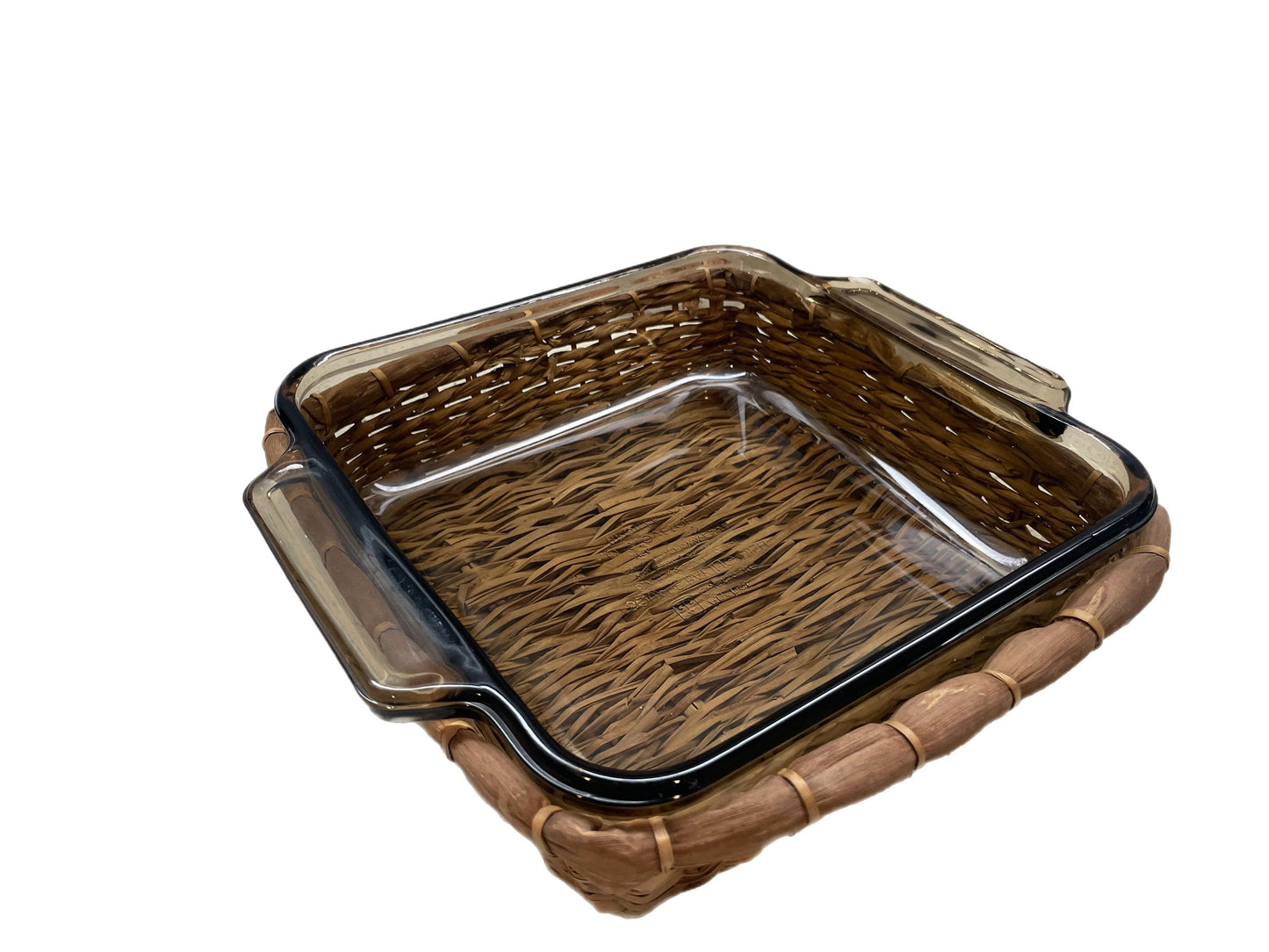 Anchor 1035 Amber Square baking dish 2 qt wicker basket vintage