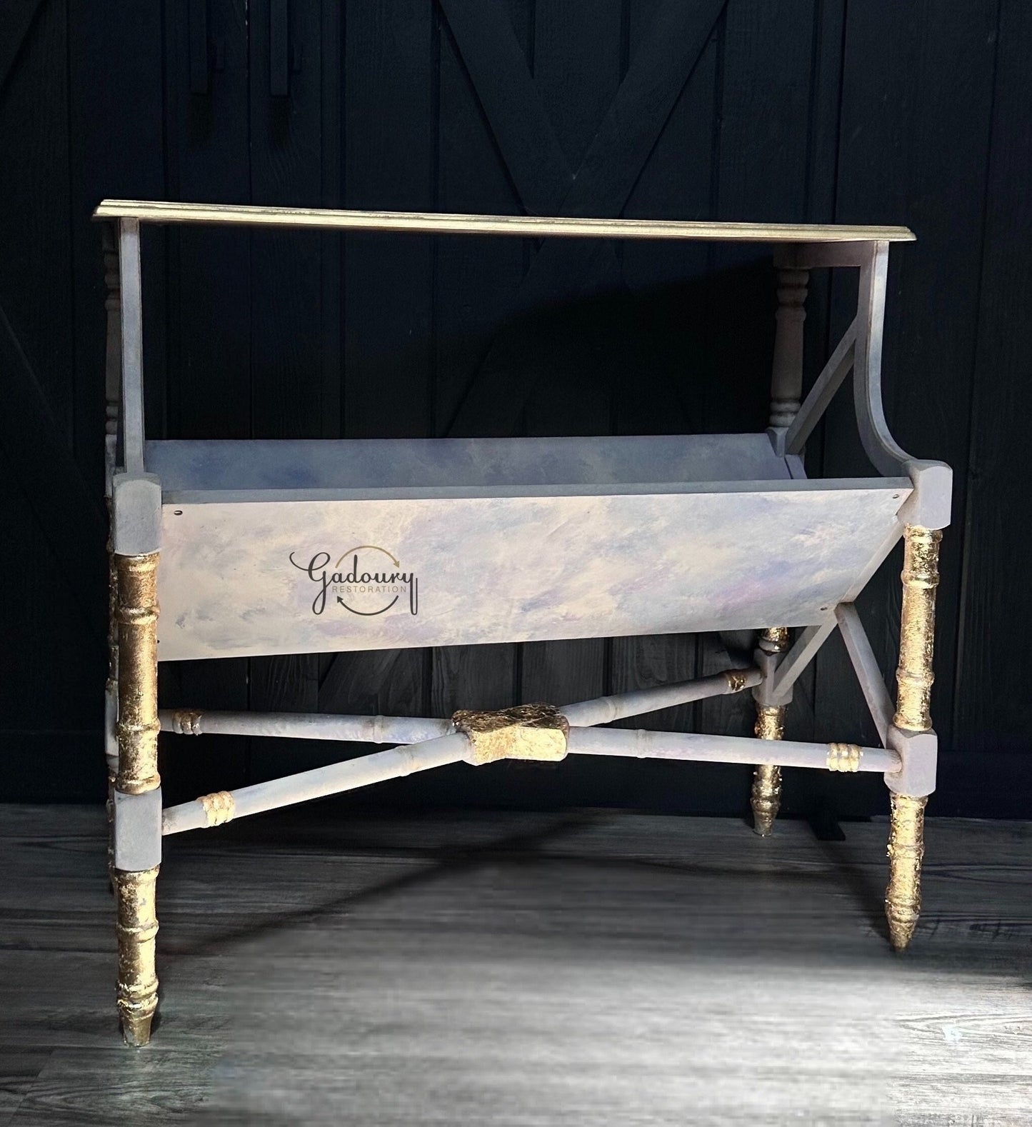 Vintage Purple Pink Gold Magazine Bookshelf Plant Stand Entry Accent Table