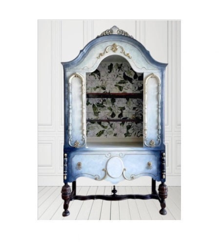 Sold Sold Sold Do NOT Purchase - Example of work-  Can Duplicate- Vintage 1920s Carved Wood Blue Floral China Hutch Curio