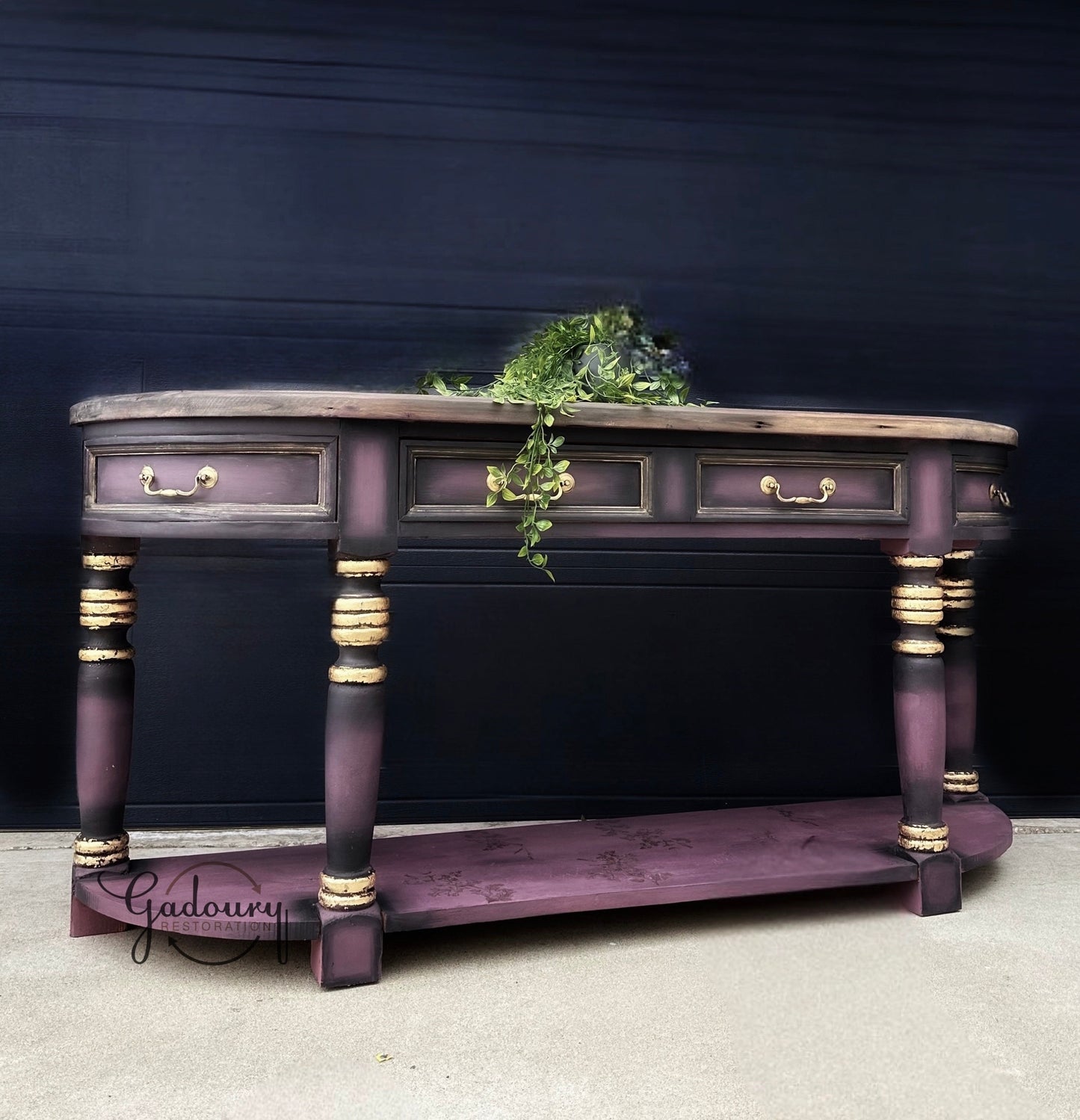SOLD SOLD SOLD  Madame Laven Purple Black Victorian Gold Wood Entry Table Cabinet Shelf Buffet Tv Stand Do Not Purchase