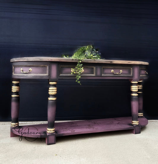 SOLD SOLD SOLD  Madame Laven Purple Black Victorian Gold Wood Entry Table Cabinet Shelf Buffet Tv Stand Do Not Purchase