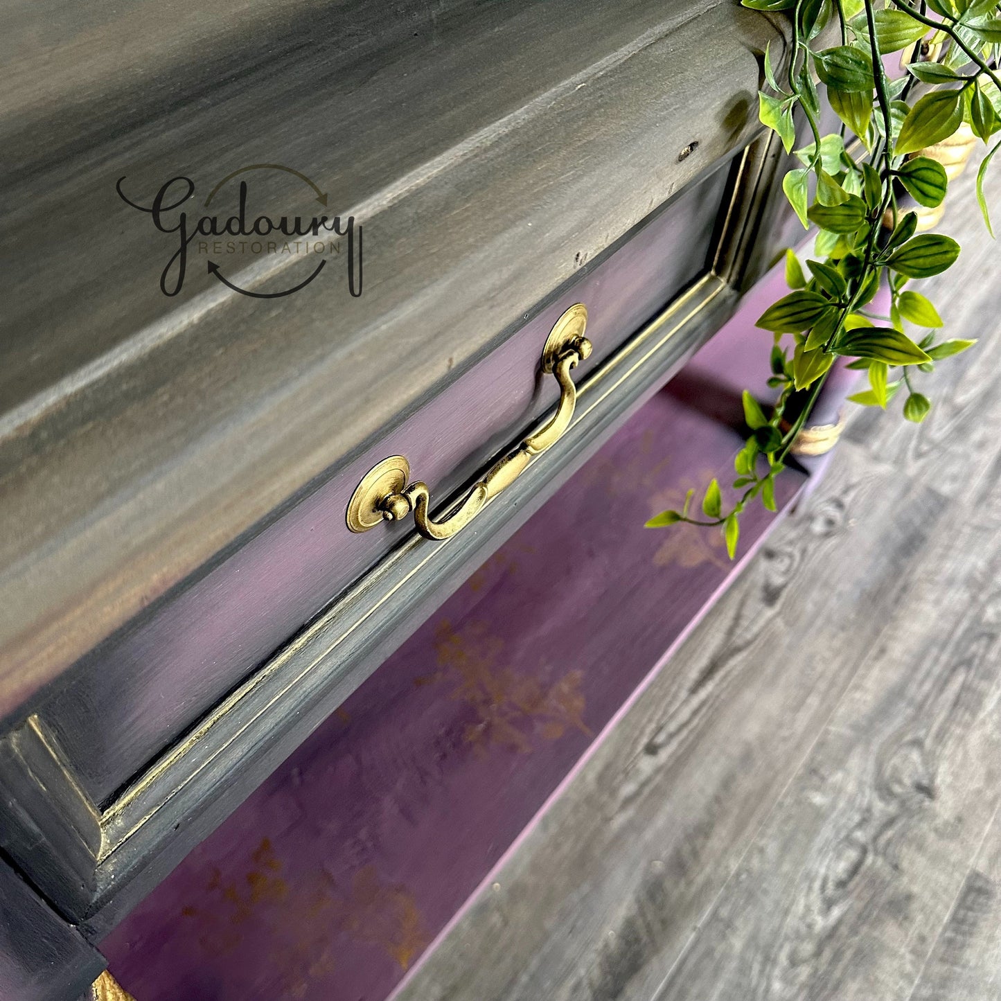 SOLD SOLD SOLD  Madame Laven Purple Black Victorian Gold Wood Entry Table Cabinet Shelf Buffet Tv Stand Do Not Purchase