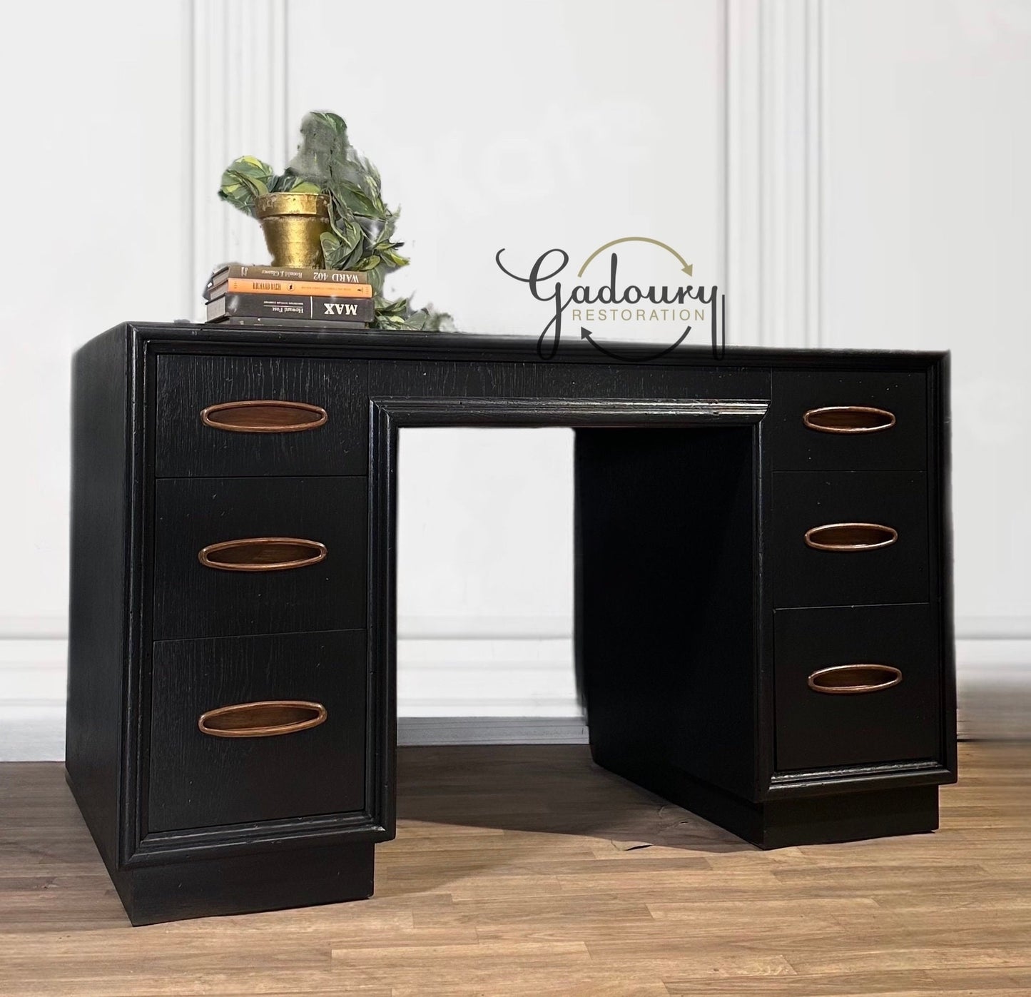 SOLD SOLD SOLD Mid Century Modern Solid Oak Wood Black Work Desk Computer Desk - Do not purchase