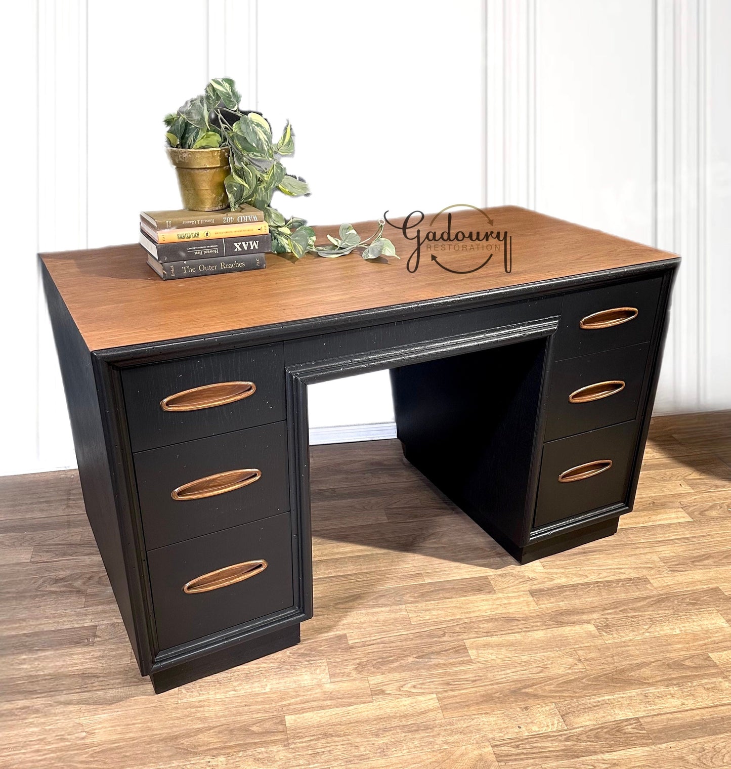 SOLD SOLD SOLD Mid Century Modern Solid Oak Wood Black Work Desk Computer Desk - Do not purchase
