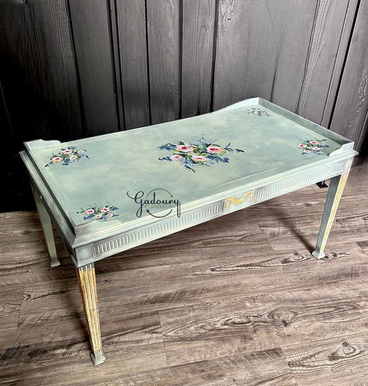 FREE SHIPPING *** - Madame Laci Vintage wood French Blue Gold Floral Coffee Side Table