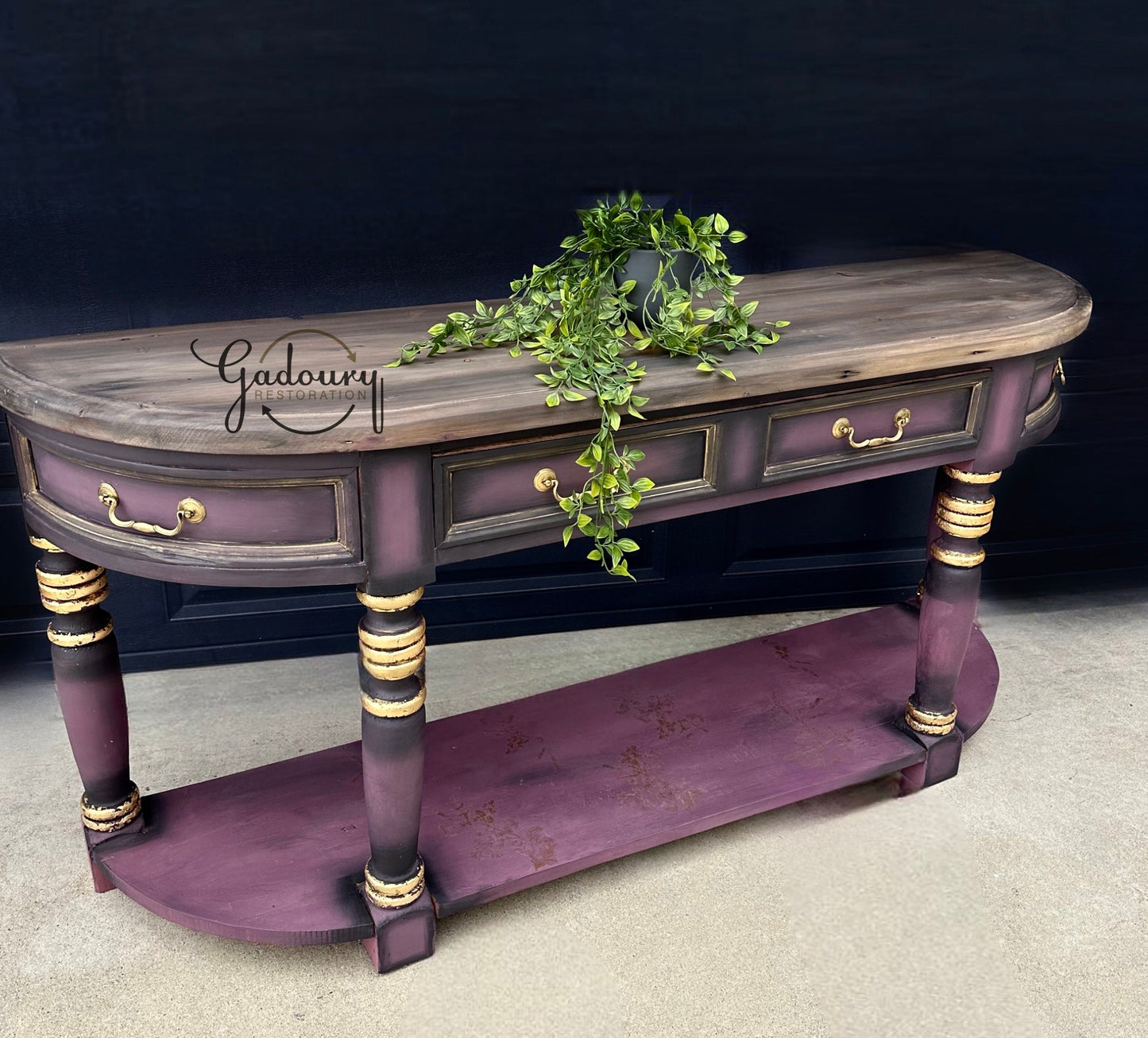 SOLD SOLD SOLD  Madame Laven Purple Black Victorian Gold Wood Entry Table Cabinet Shelf Buffet Tv Stand Do Not Purchase