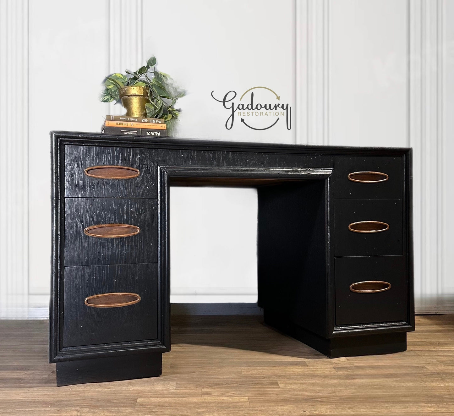 SOLD SOLD SOLD Mid Century Modern Solid Oak Wood Black Work Desk Computer Desk - Do not purchase