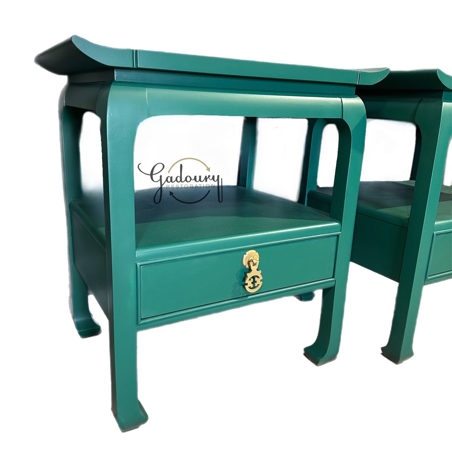Sold Sold Sold Do NOT Purchase-  Example of previous work- CAN DUPLICATE -- Green Vintage Wood Mid Century Modern Set of 2 Asian Ornate