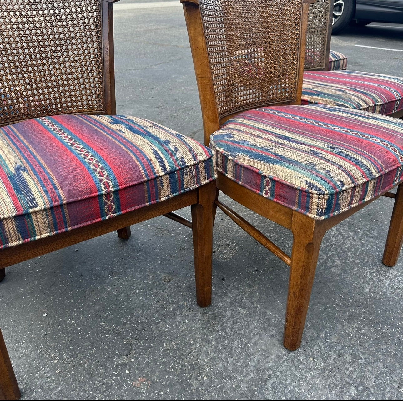 Mid Century Modern MCM set of 5 Boho Cane Wood Vintage Dining Table Game Chairs
