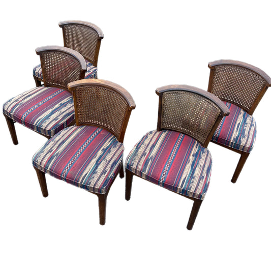 Mid Century Modern MCM set of 5 Boho Cane Wood Vintage Dining Table Game Chairs