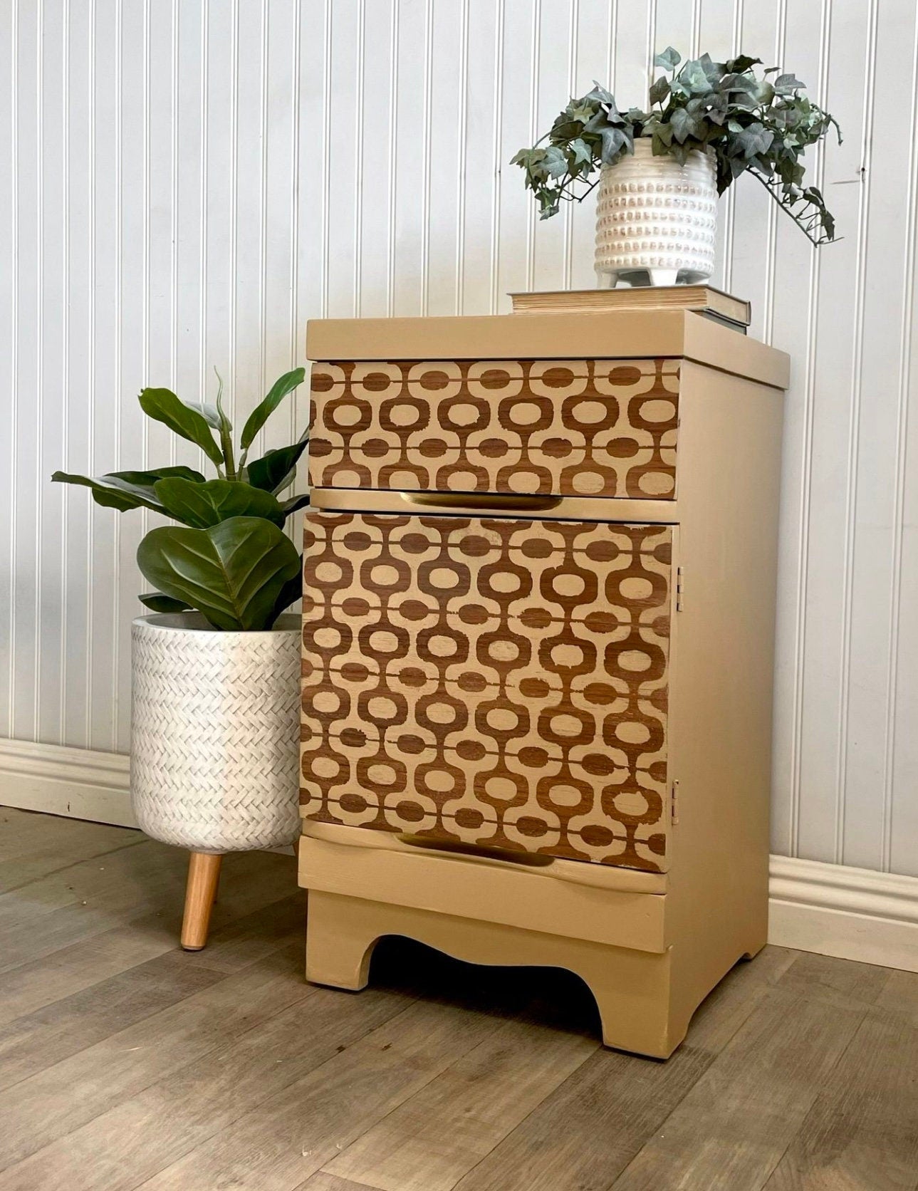 Mid Century Boho Solid Wood End Side Table Night Stand