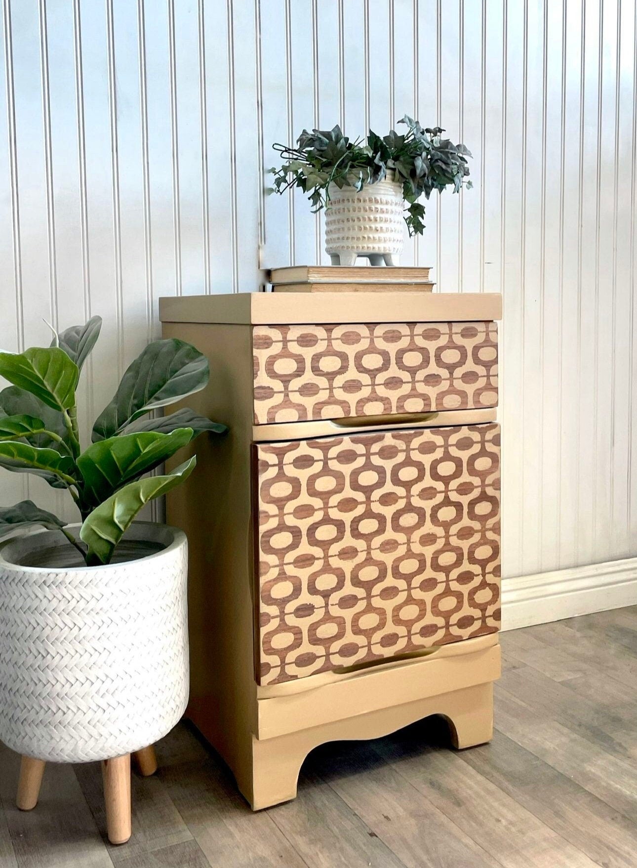 Mid Century Boho Solid Wood End Side Table Night Stand