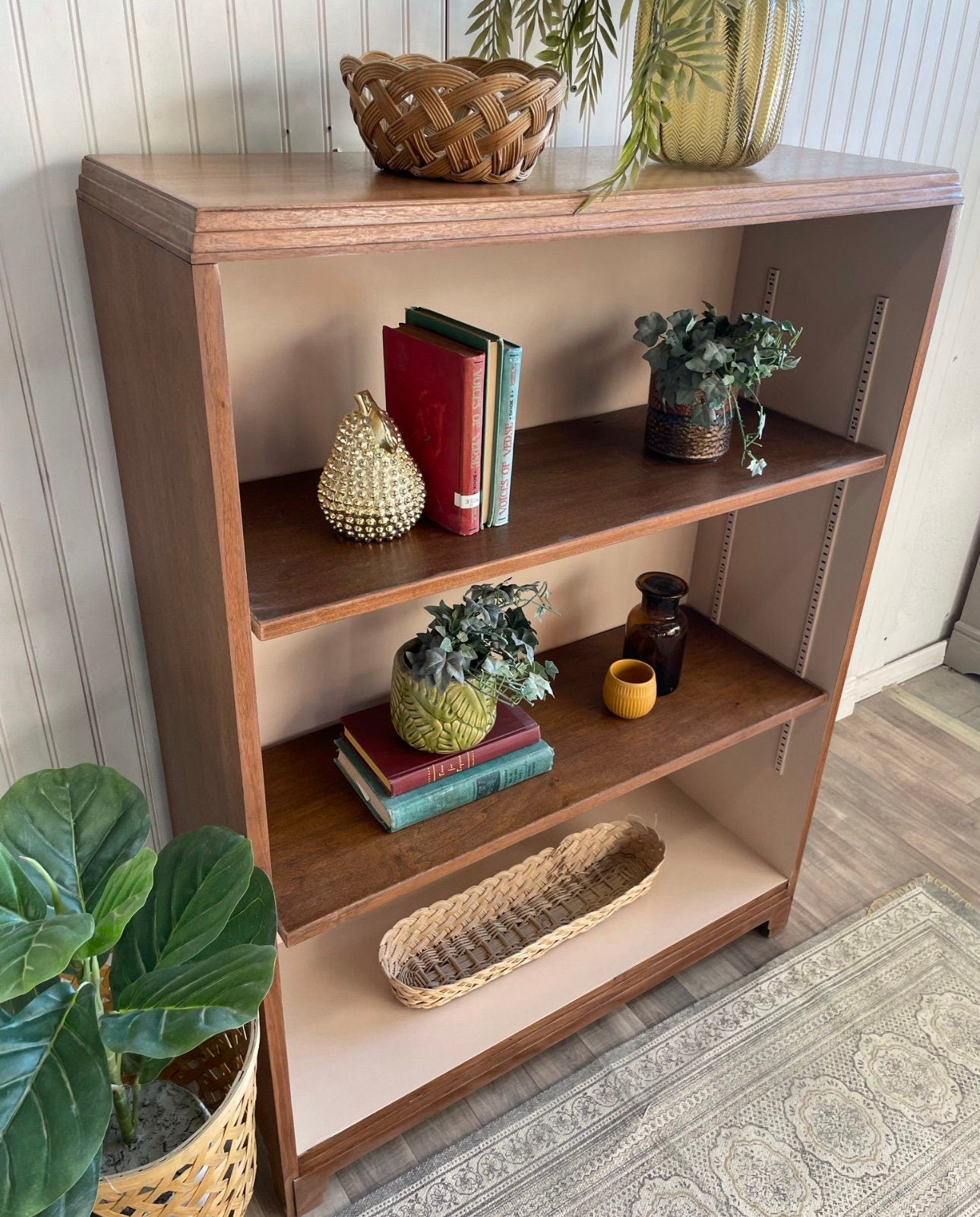 FREE SHIPPING *** Vintage Solid Wood Boho Mid Century Modern Book Case Book shelf Display cabinet Bar Shelving unit