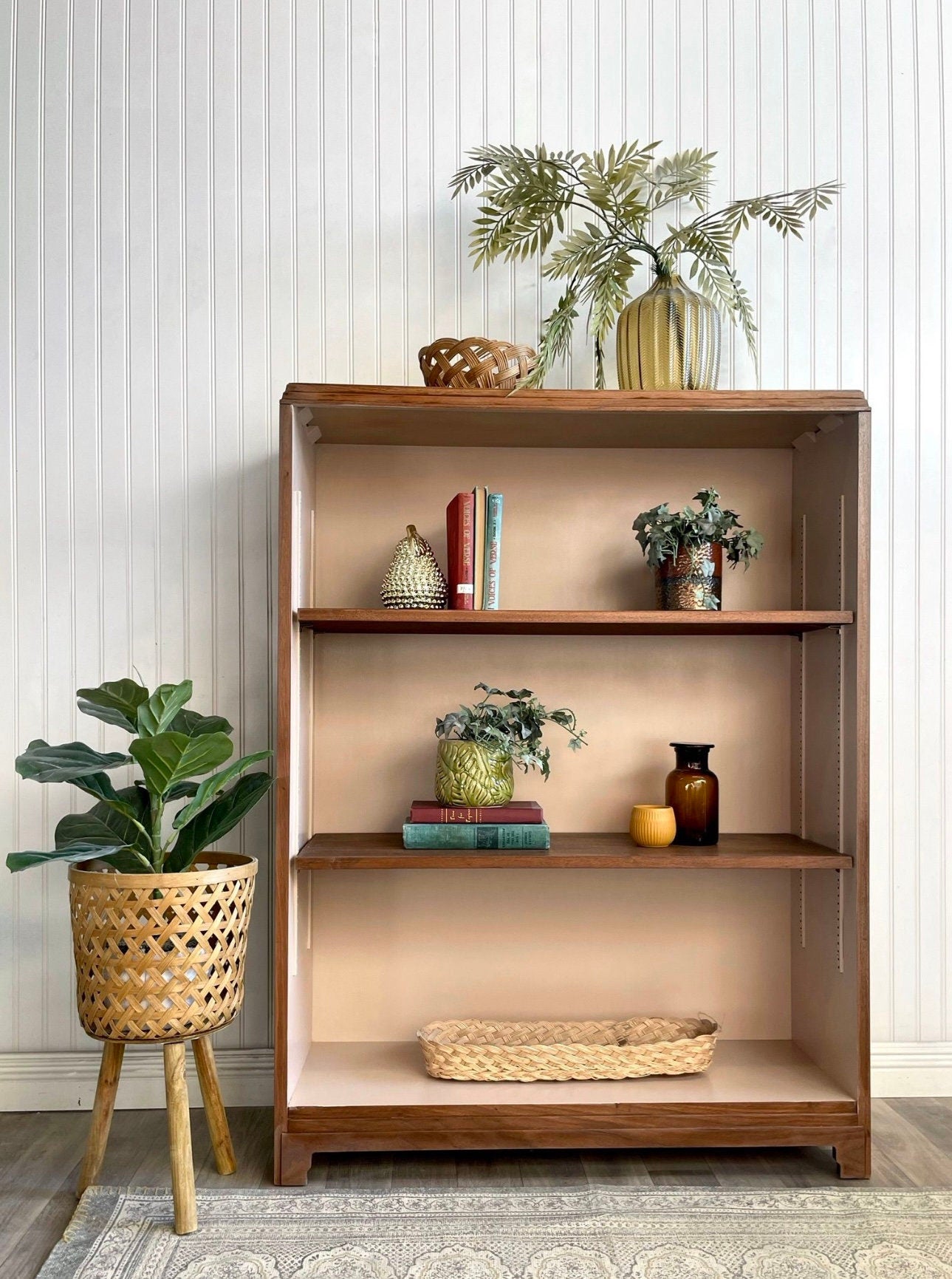 FREE SHIPPING *** Vintage Solid Wood Boho Mid Century Modern Book Case Book shelf Display cabinet Bar Shelving unit