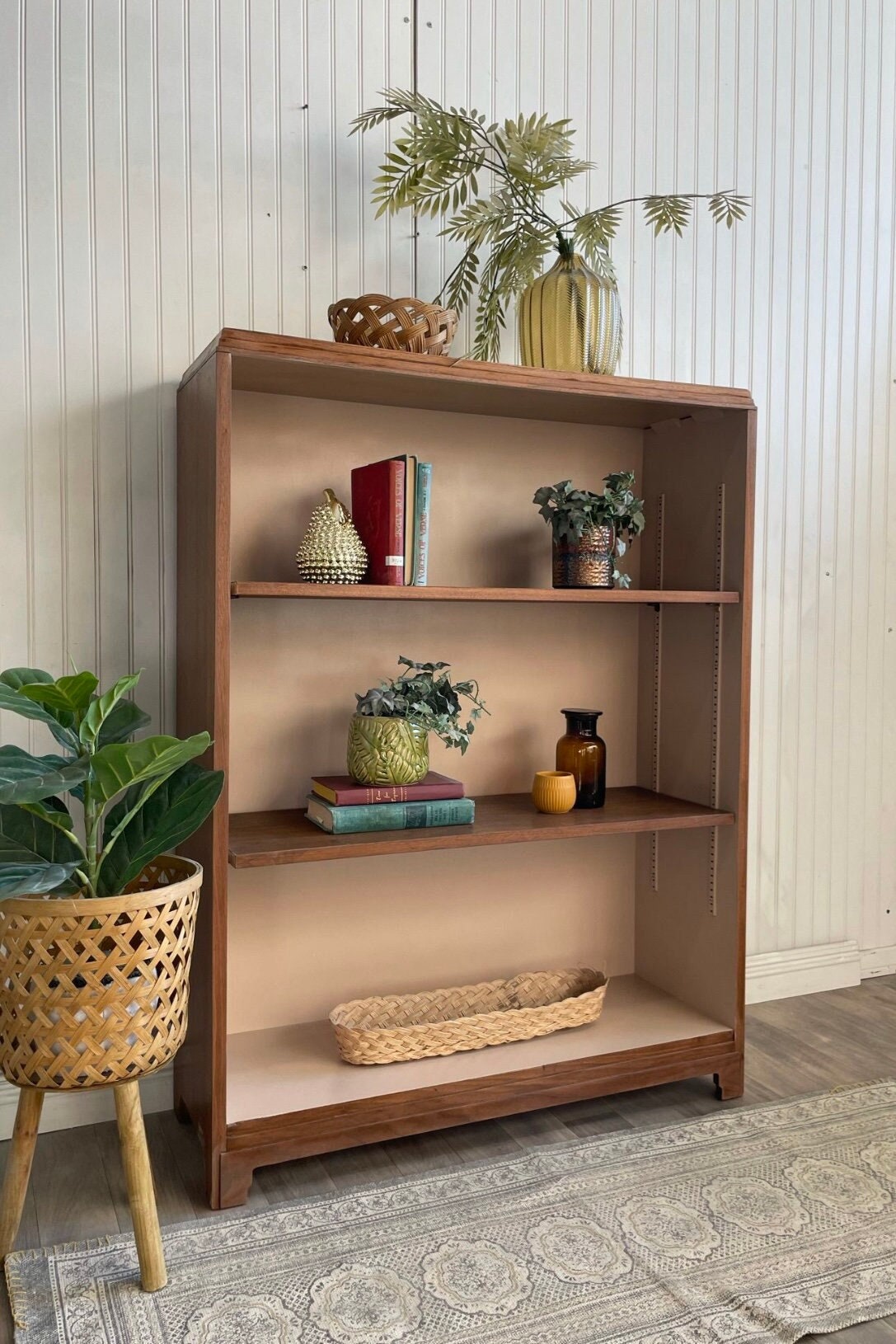 FREE SHIPPING *** Vintage Solid Wood Boho Mid Century Modern Book Case Book shelf Display cabinet Bar Shelving unit