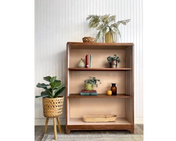 FREE SHIPPING *** Vintage Solid Wood Boho Mid Century Modern Book Case Book shelf Display cabinet Bar Shelving unit