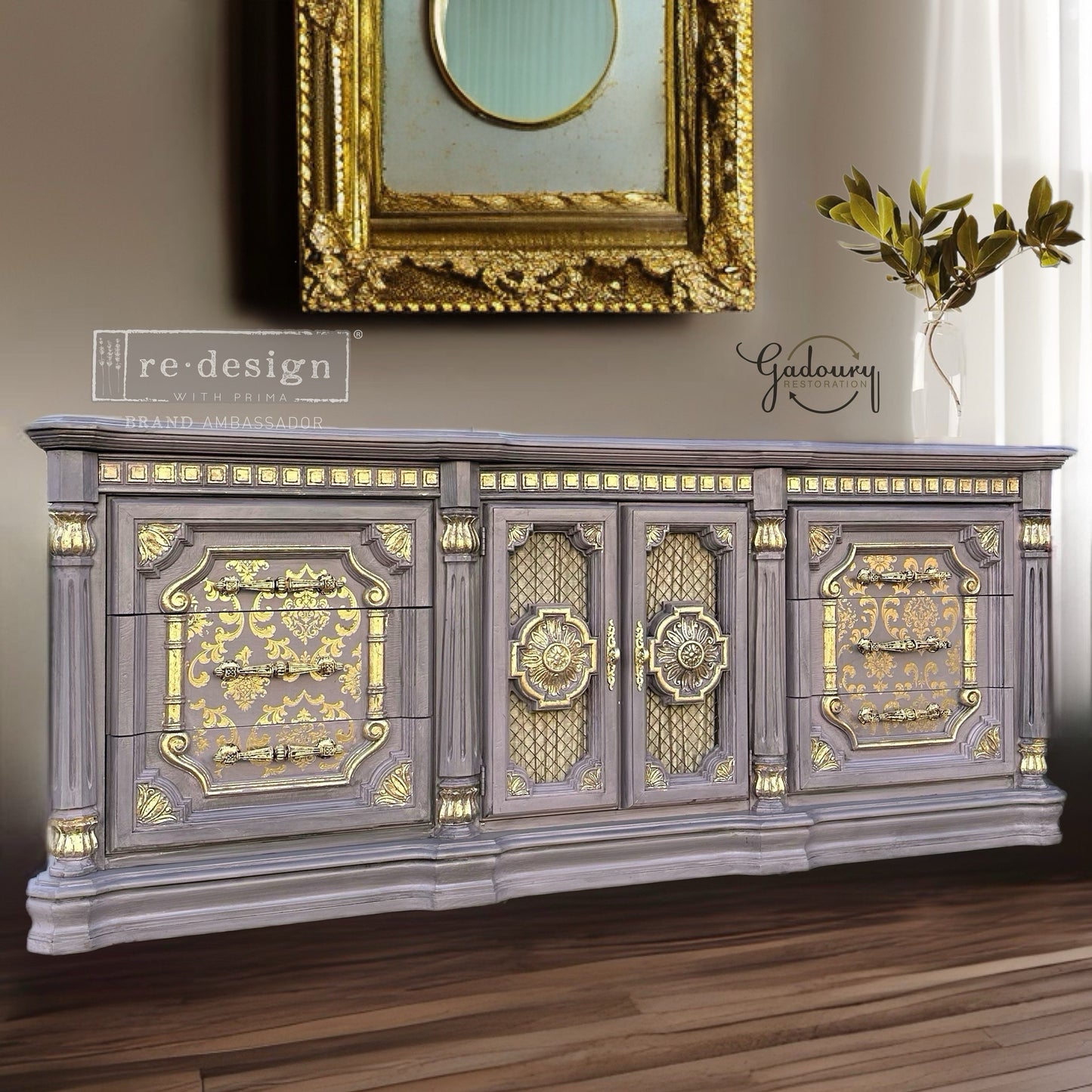 Sold Sold Sold ... Do NOT Purchase *** Romantic Glam Gold Purple Black Long French wood Curtain Dresser Tv stand Accent entertainment