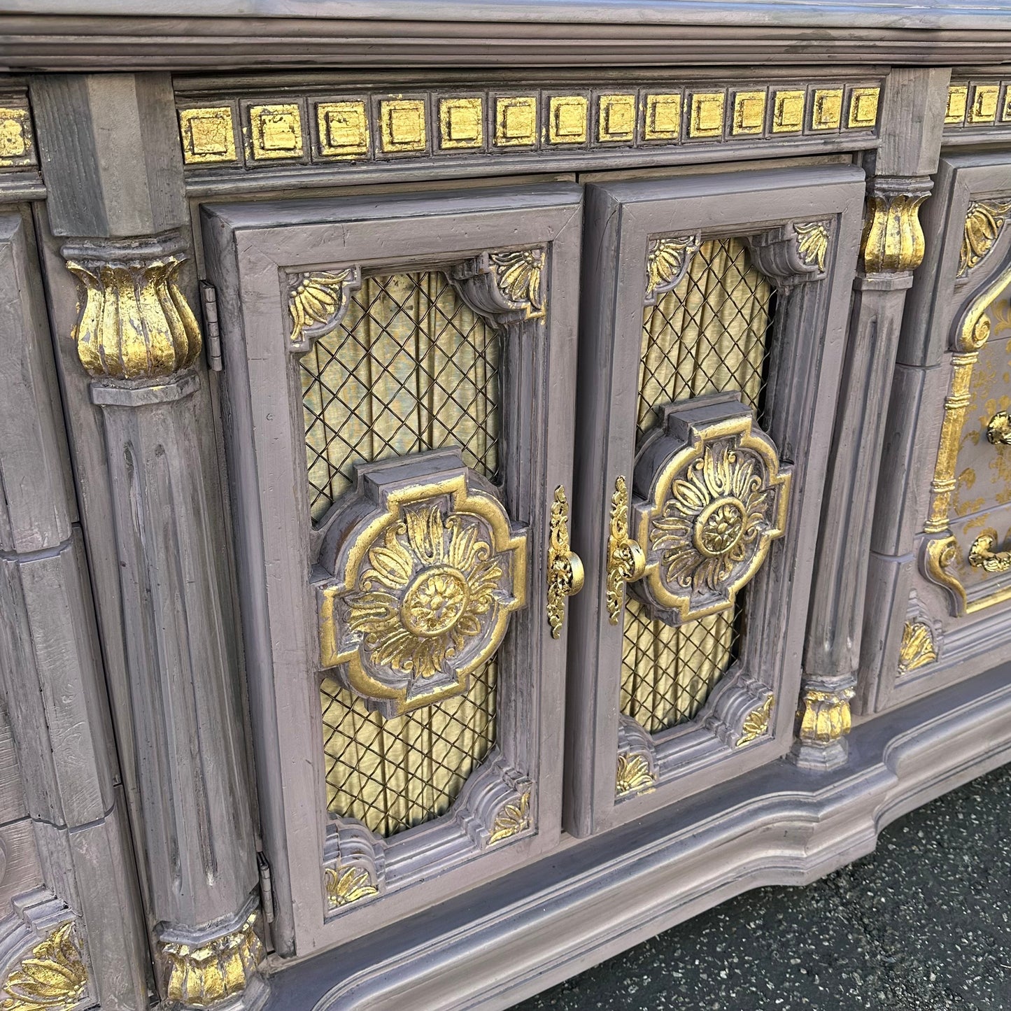 Sold Sold Sold ... Do NOT Purchase *** Romantic Glam Gold Purple Black Long French wood Curtain Dresser Tv stand Accent entertainment