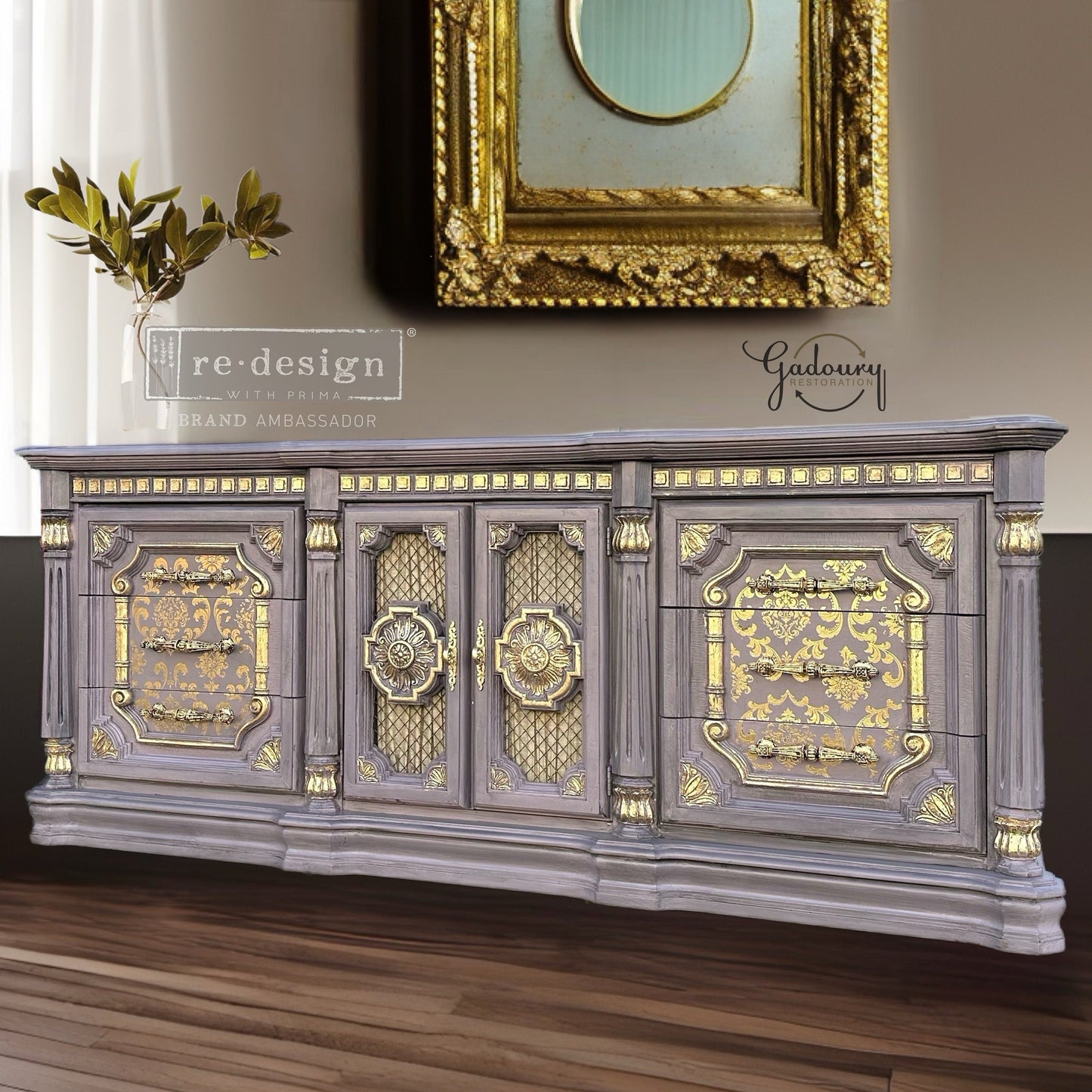 Sold Sold Sold ... Do NOT Purchase *** Romantic Glam Gold Purple Black Long French wood Curtain Dresser Tv stand Accent entertainment