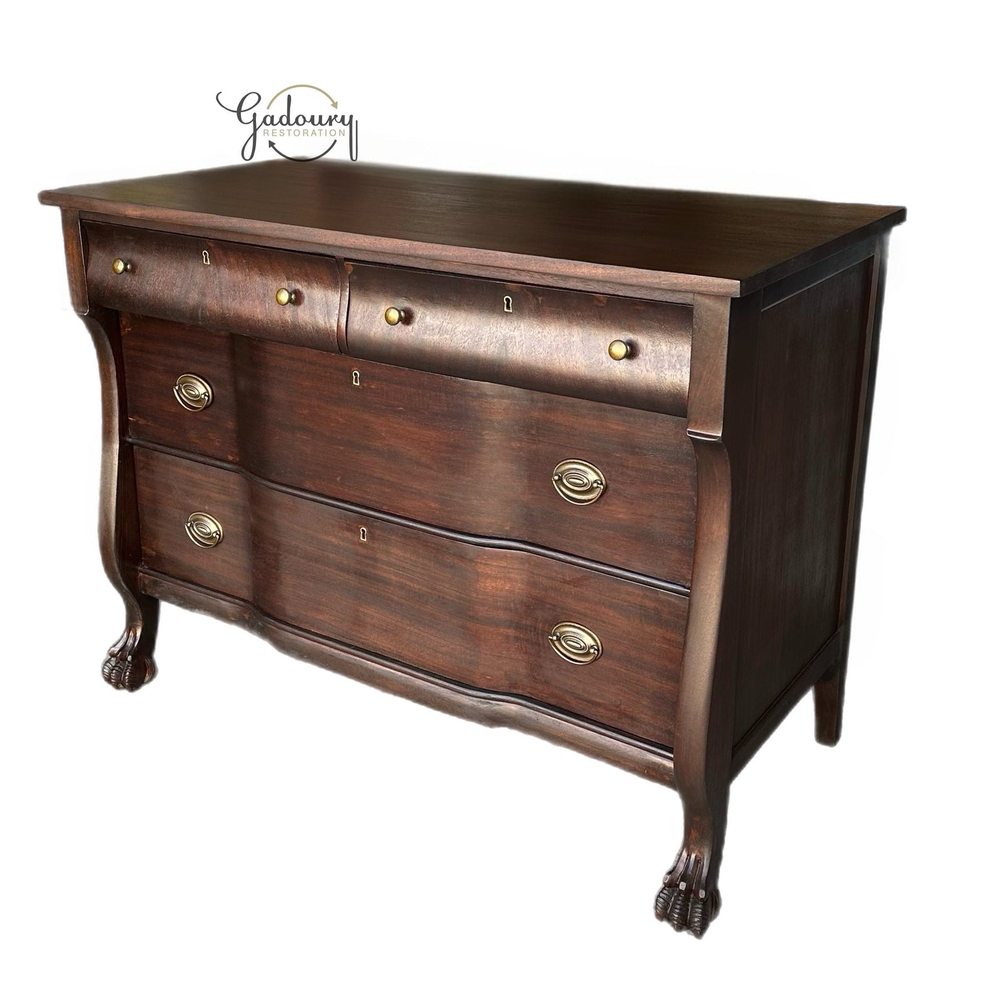 FREE SHIPPING *** Vintage Empire Chest of Drawers 1800-1900s Solid Wood Restored Claw Foot MCM Dresser Low Boy