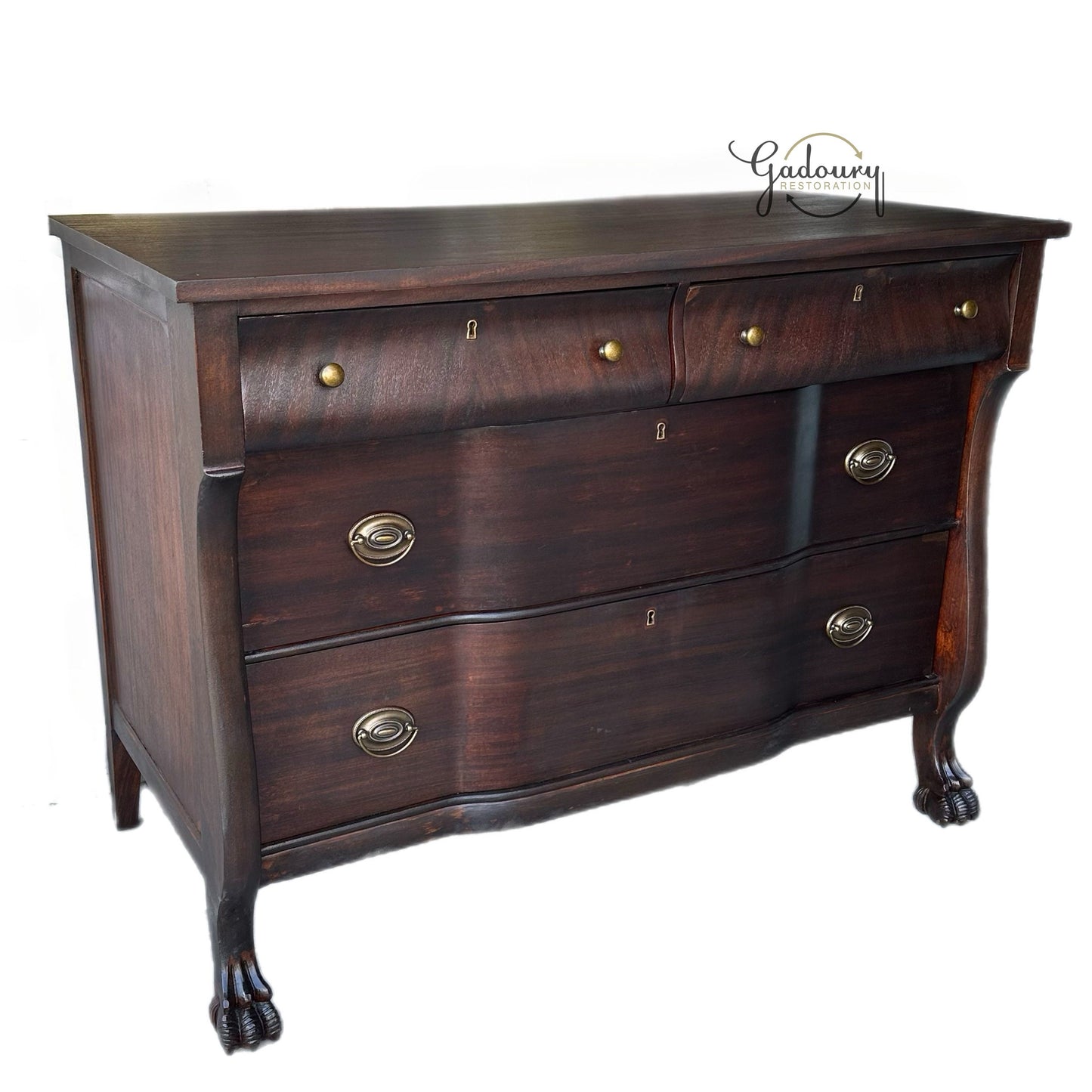 FREE SHIPPING *** Vintage Empire Chest of Drawers 1800-1900s Solid Wood Restored Claw Foot MCM Dresser Low Boy