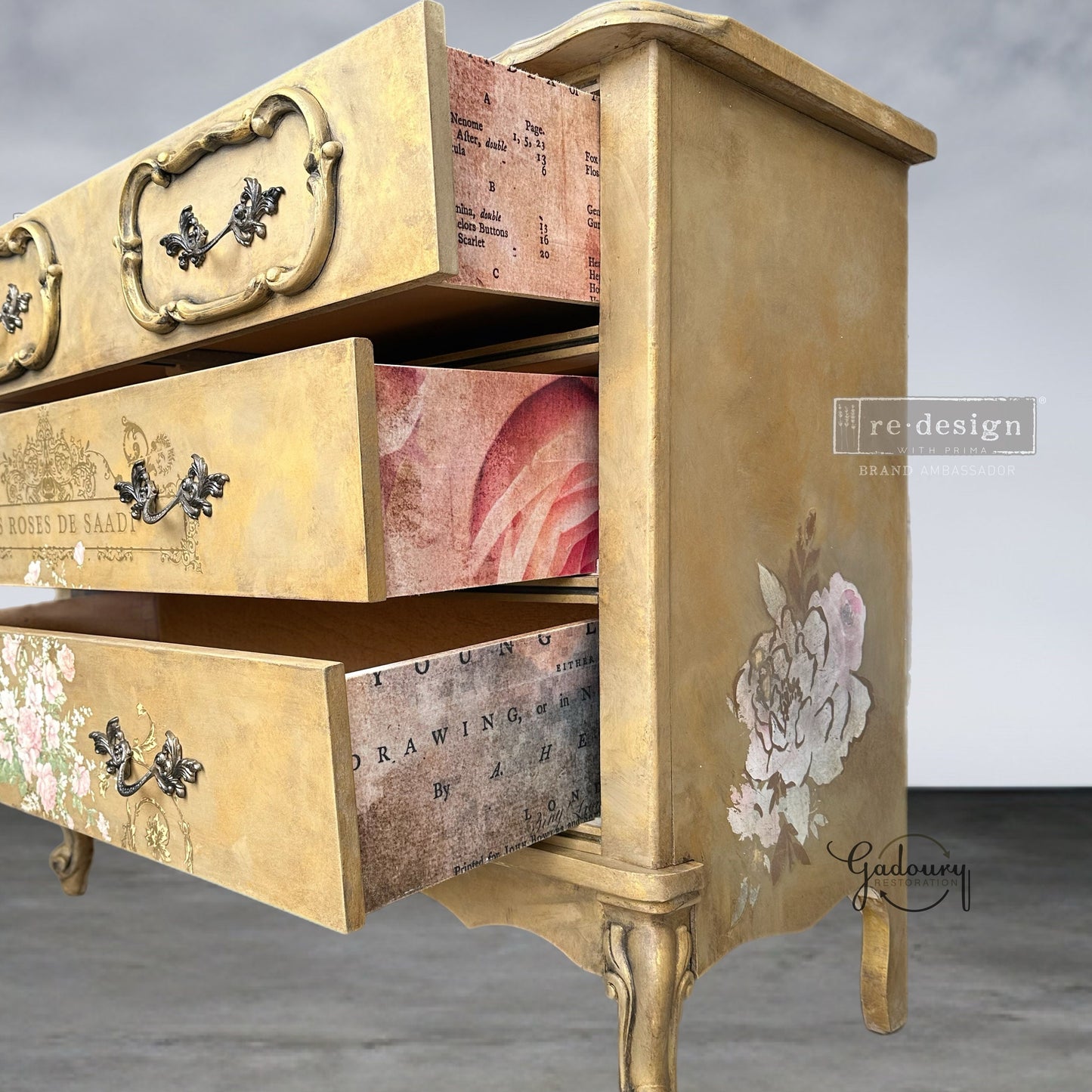 FREE SHIPPING *** Vintage Antique French Provincial Green Gold Floral Flower small Chest of drawers dresser cabinet GLAM