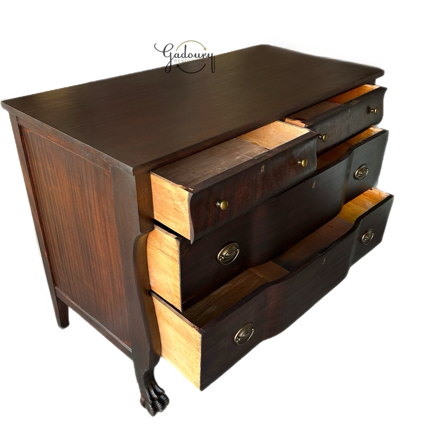 FREE SHIPPING *** Vintage Empire Chest of Drawers 1800-1900s Solid Wood Restored Claw Foot MCM Dresser Low Boy