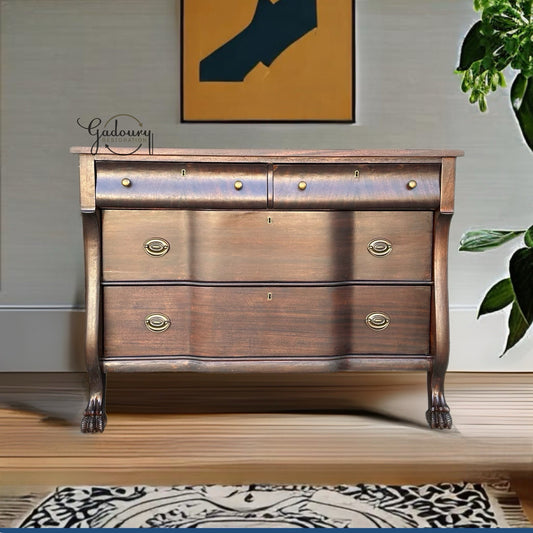 FREE SHIPPING *** Vintage Empire Chest of Drawers 1800-1900s Solid Wood Restored Claw Foot MCM Dresser Low Boy