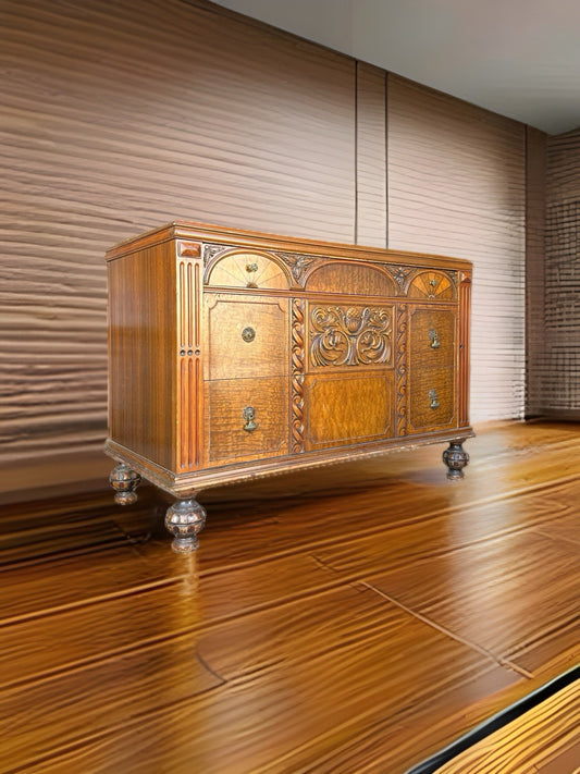 RESTORE/ PAINT ** 1920's Vintage Solid Wood Gothic Ornate Antique Dresser Cabinet Chest of drawers vanity bureau