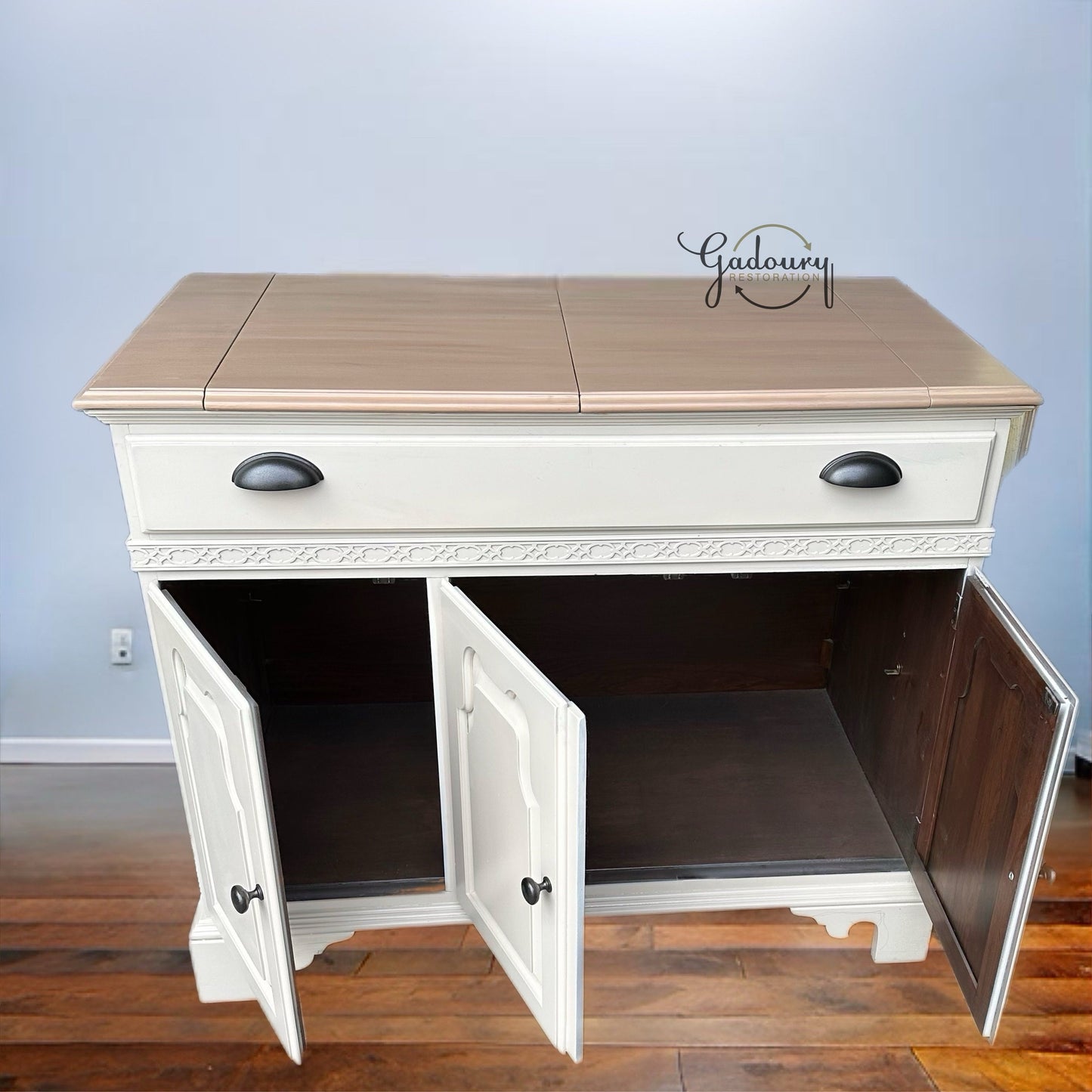 FREE SHIPPING *** Vintage Solid Wood Ethan Allen Modern Cream Serving Server Buffet table cabinet Coffee Bar