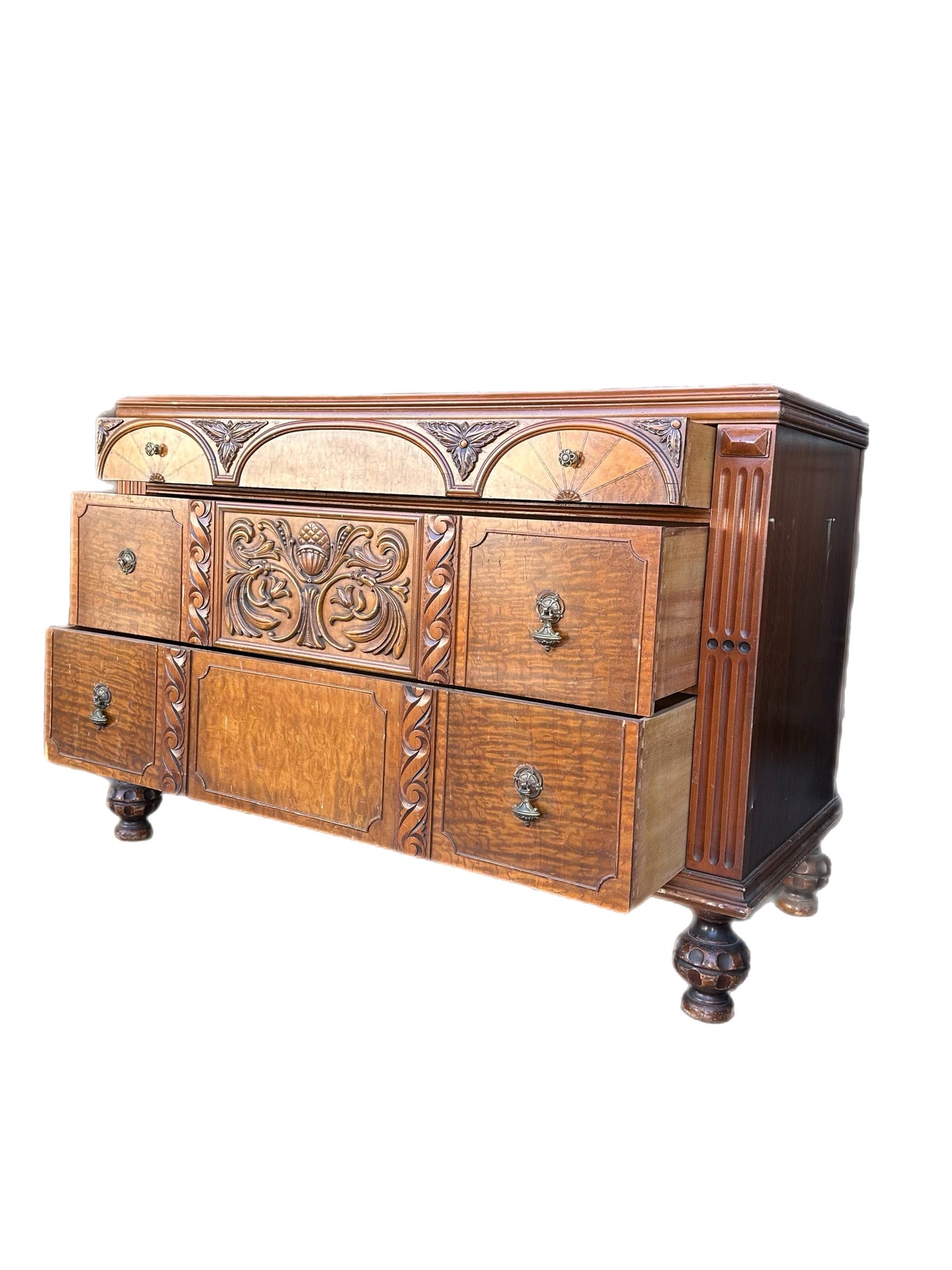 RESTORE/ PAINT ** 1920's Vintage Solid Wood Gothic Ornate Antique Dresser Cabinet Chest of drawers vanity bureau
