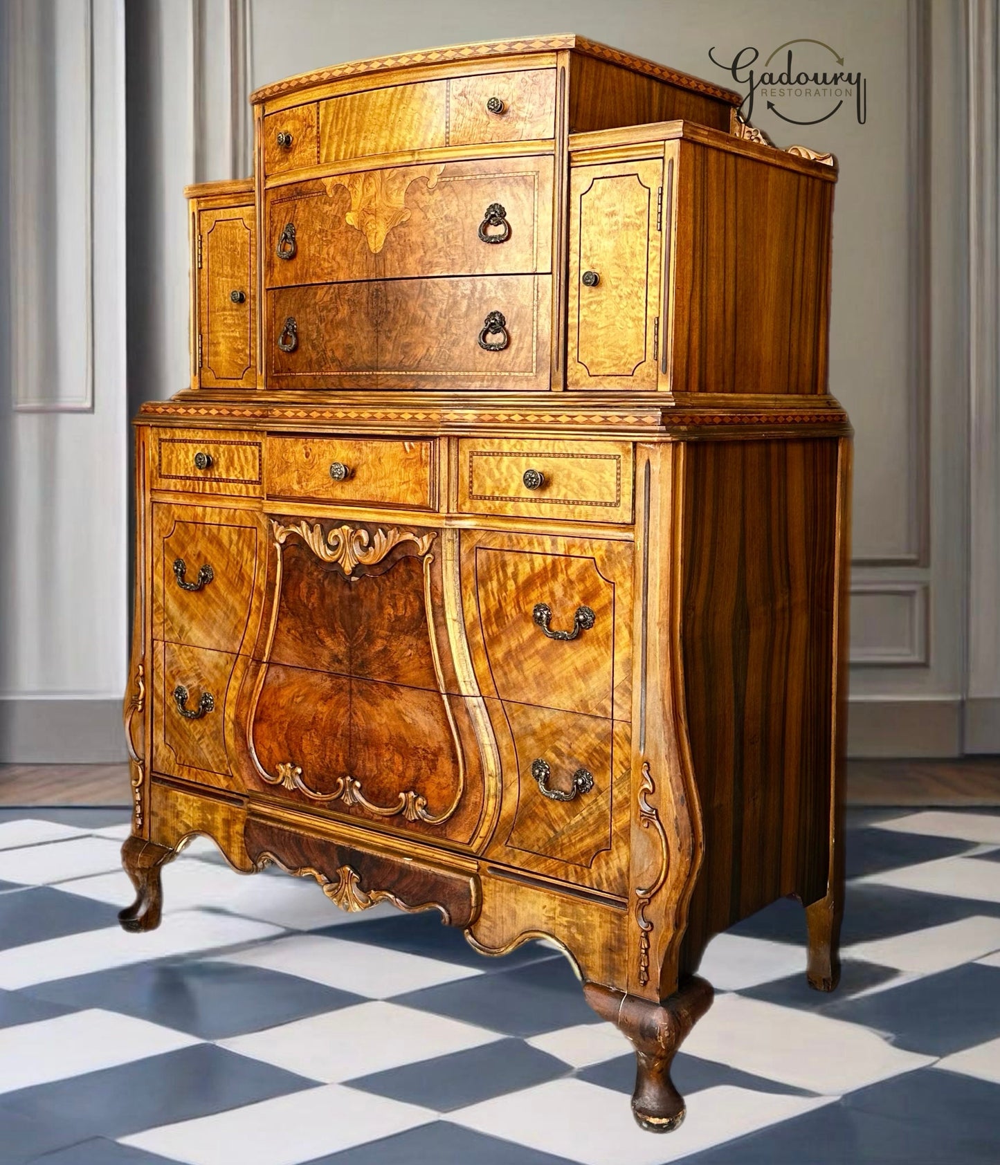 RESTORE/PAINT***free shipping ** Vintage Antique Royal French Beauty and the Beast Tall Dresser Cabinet Chest of Drawers Armoire Solid Wood