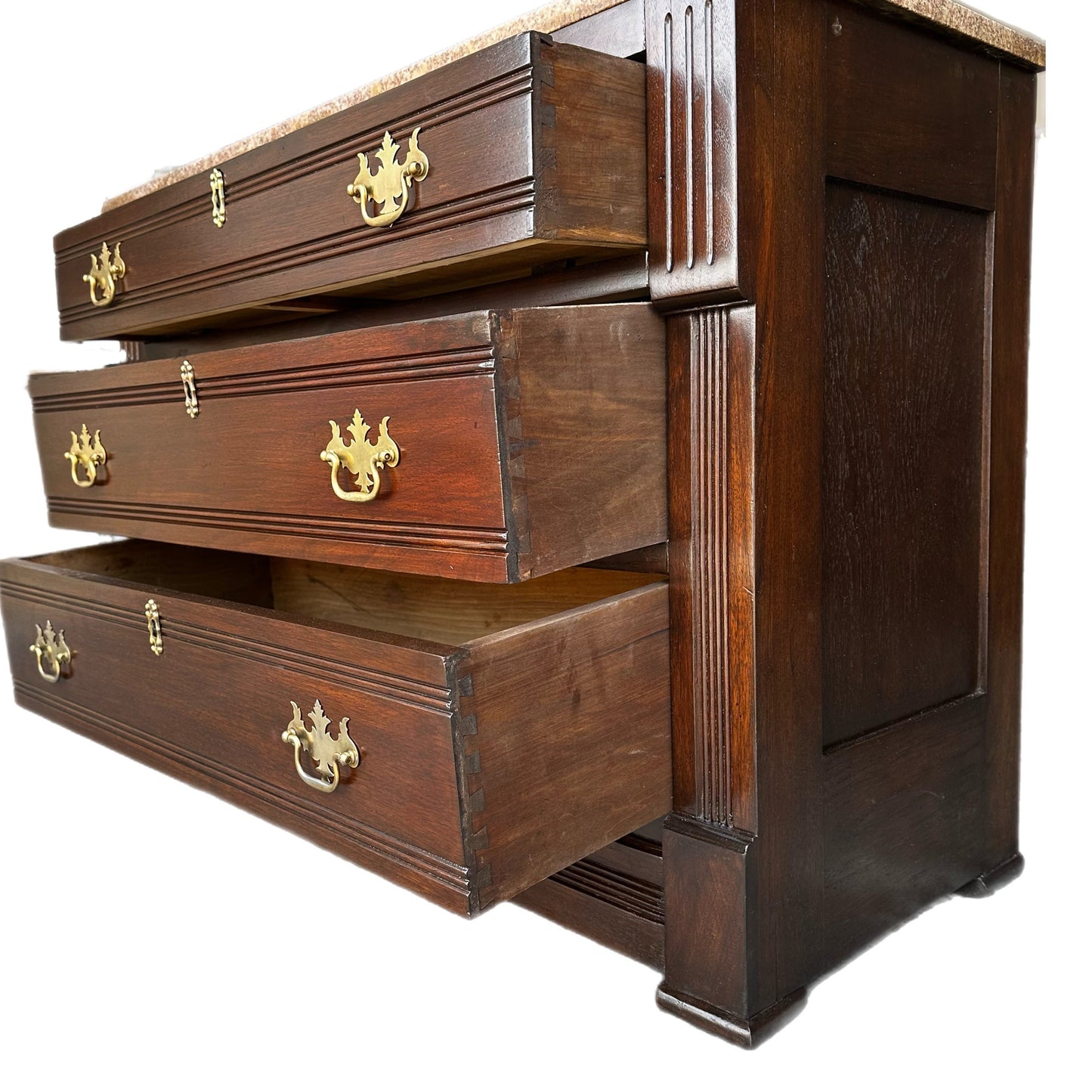 FREE SHIPPING*** Solid Wood EASTLAKE Dark Walnut Restored Vintage Antique Chest of Drawers Dresser Vanity Granite Top