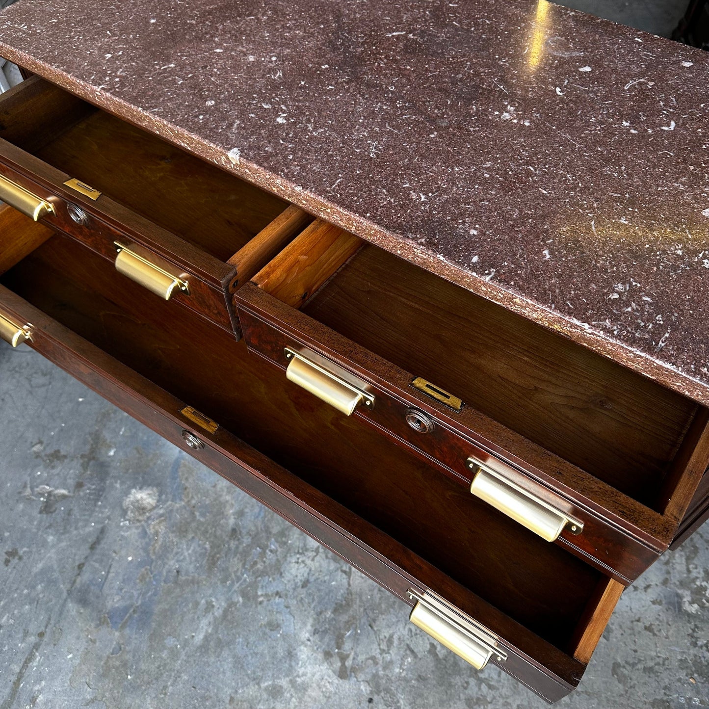 FREE SHIPPING** Solid Wood EASTLAKE Dark Walnut Restored Vintage Antique Chest of Drawers Dresser Vanity Granite Top Cabinet Buffet Credenza