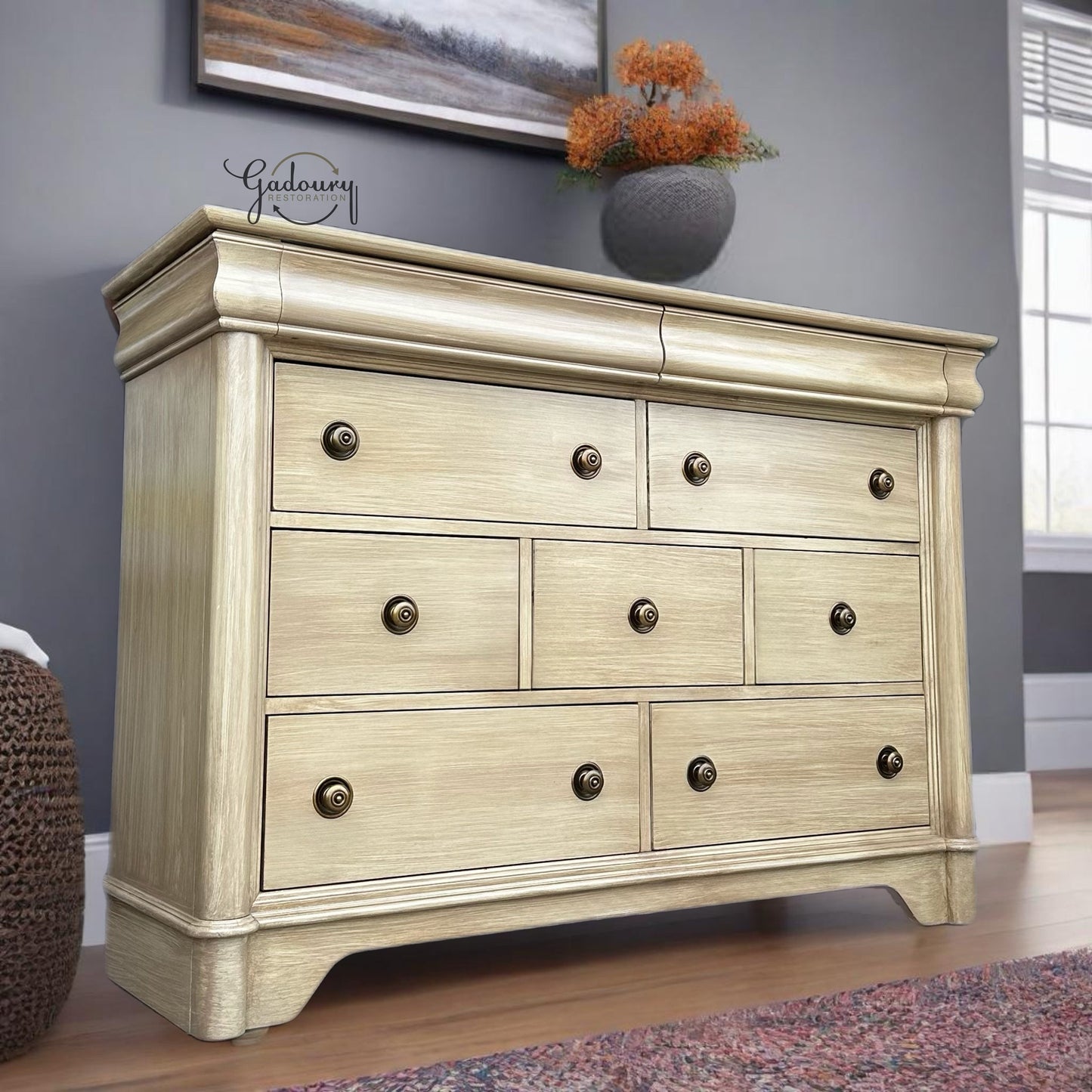 Pottery Barn Inspired Wood Tall Large Natural Wide Chest of Drawers Dresser  9 drawers