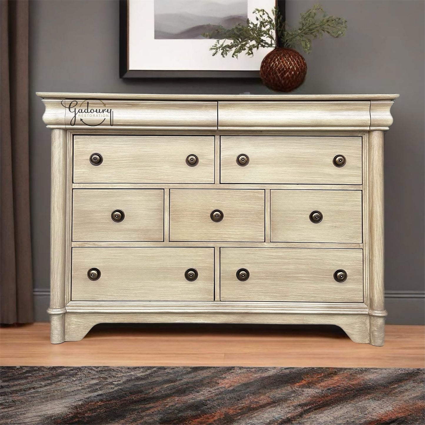 Pottery Barn Inspired Wood Tall Large Natural Wide Chest of Drawers Dresser  9 drawers